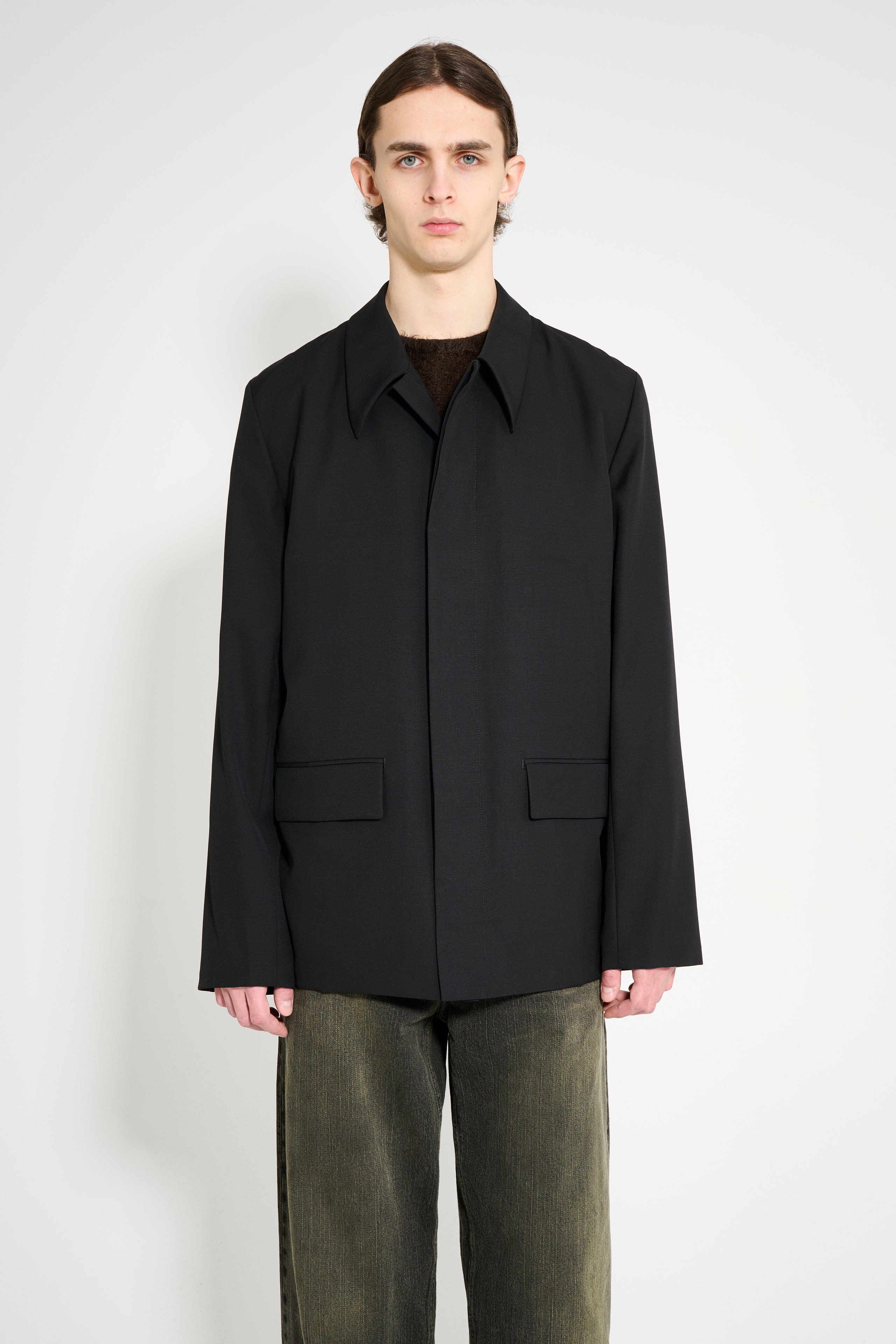 RIER POPELINE WOOL JACKET BLACK - 1