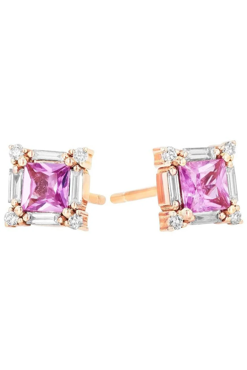 Pink Sapphire And Diamond Baguette Stud Earrings - 1