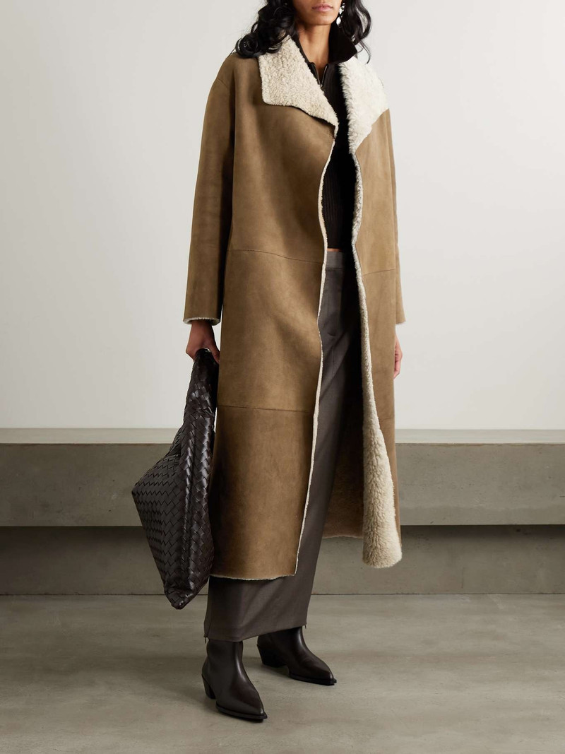 NOUR HAMMOUR Asymmetric shearling coat Camel outlook