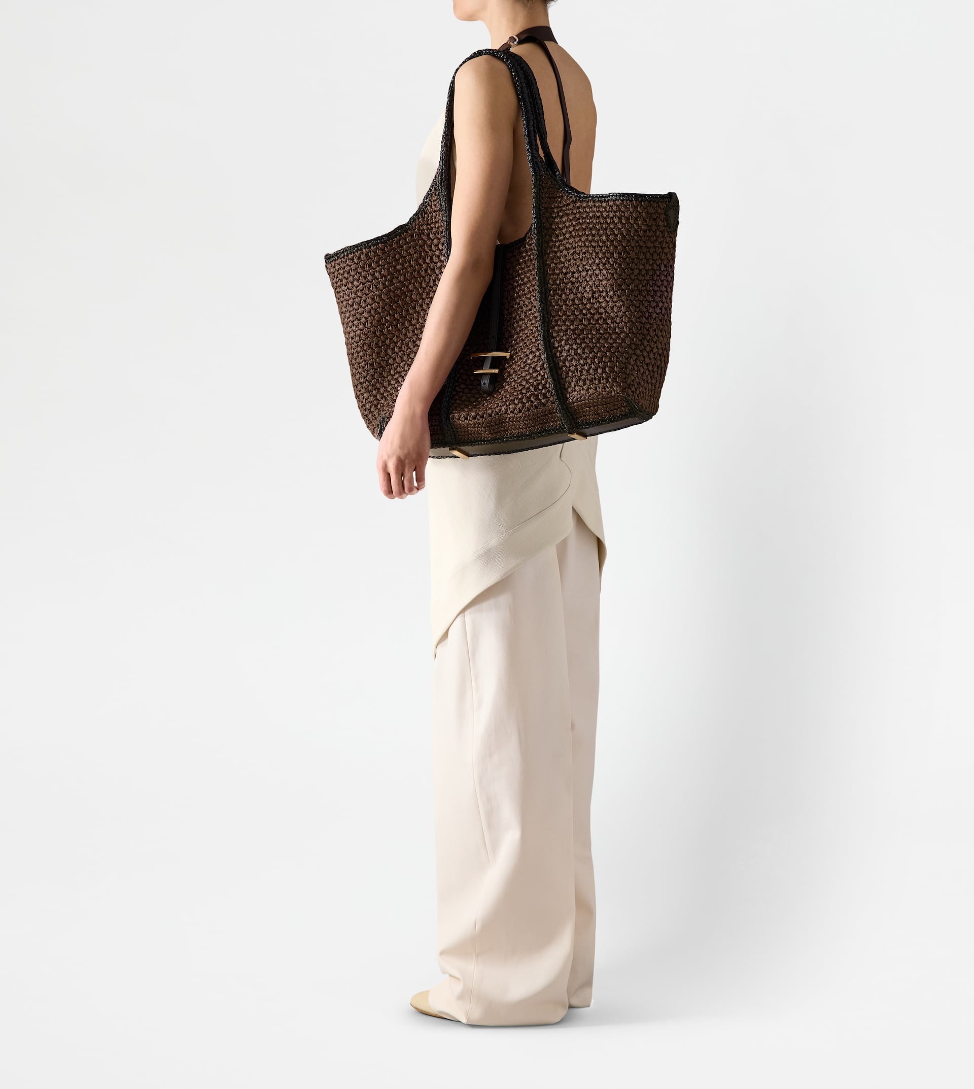 T TIMELESS SHOPPING BAG IN RAFFIA LARGE - BROWN, BLACK - 9