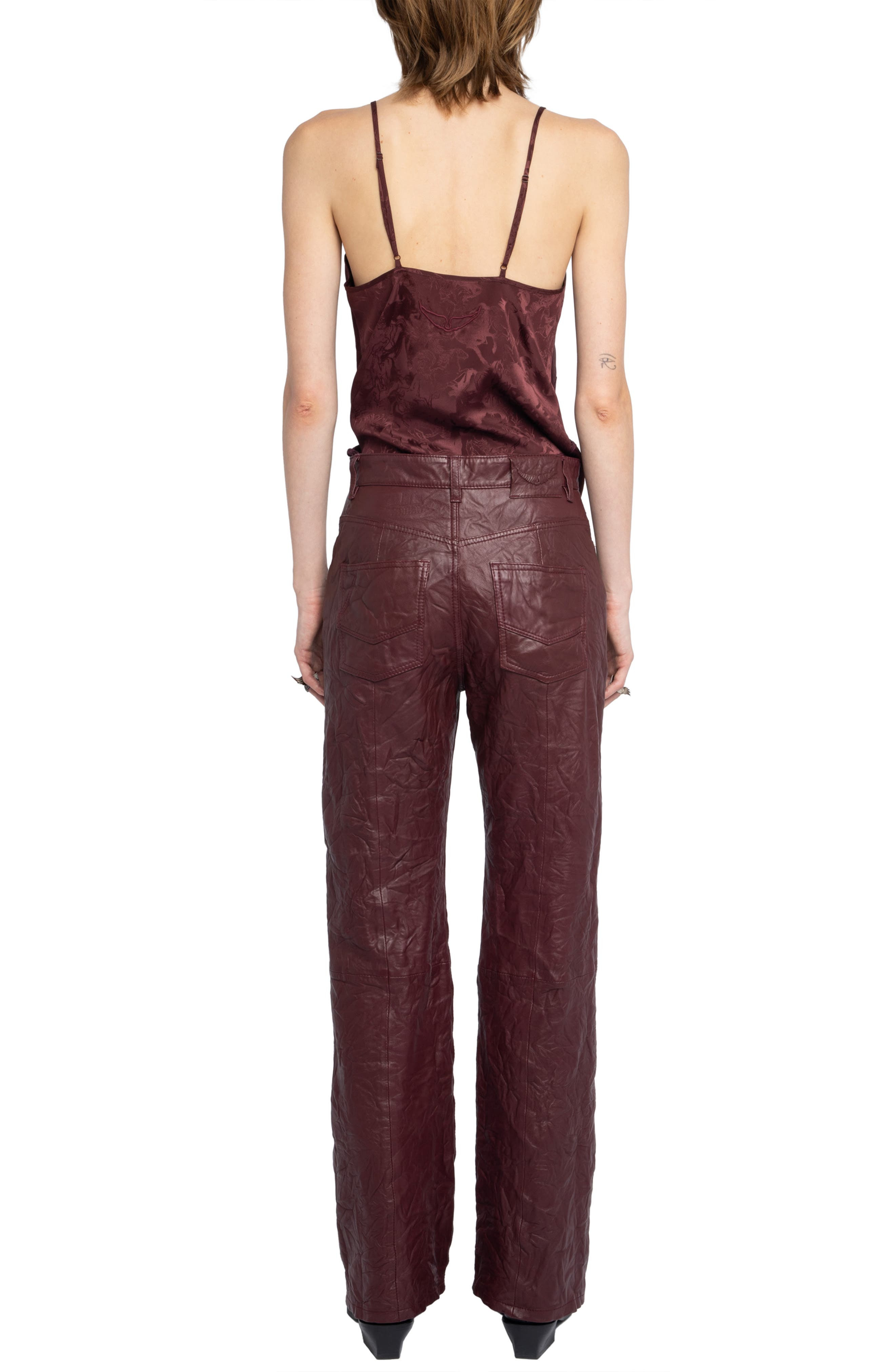 Zadig & Voltaire Evy Crushed Lambskin Leather Pants in Burgundy at Nordstrom - 6