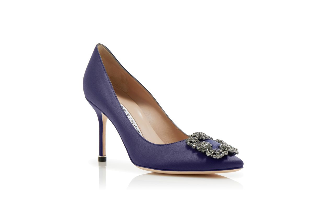 Dark Blue Satin Jewel Buckle Pumps - 3