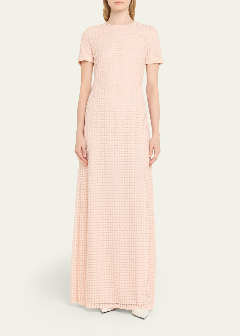 AKRIS Flower Grid Embroidered Gown with Back Godet outlook
