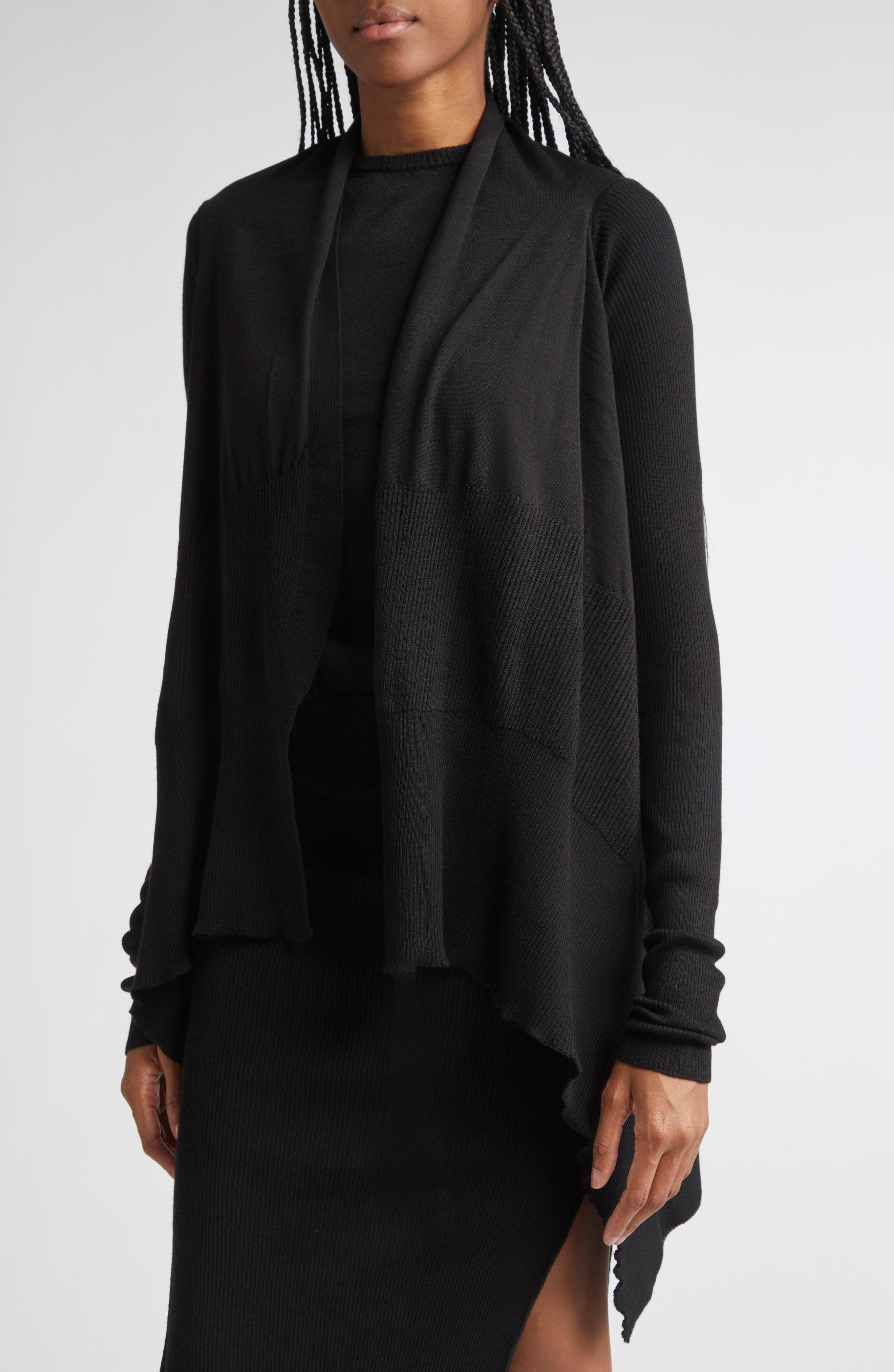Rick Owens Open Front Virgin Wool Cardigan in Black at Nordstrom - 5