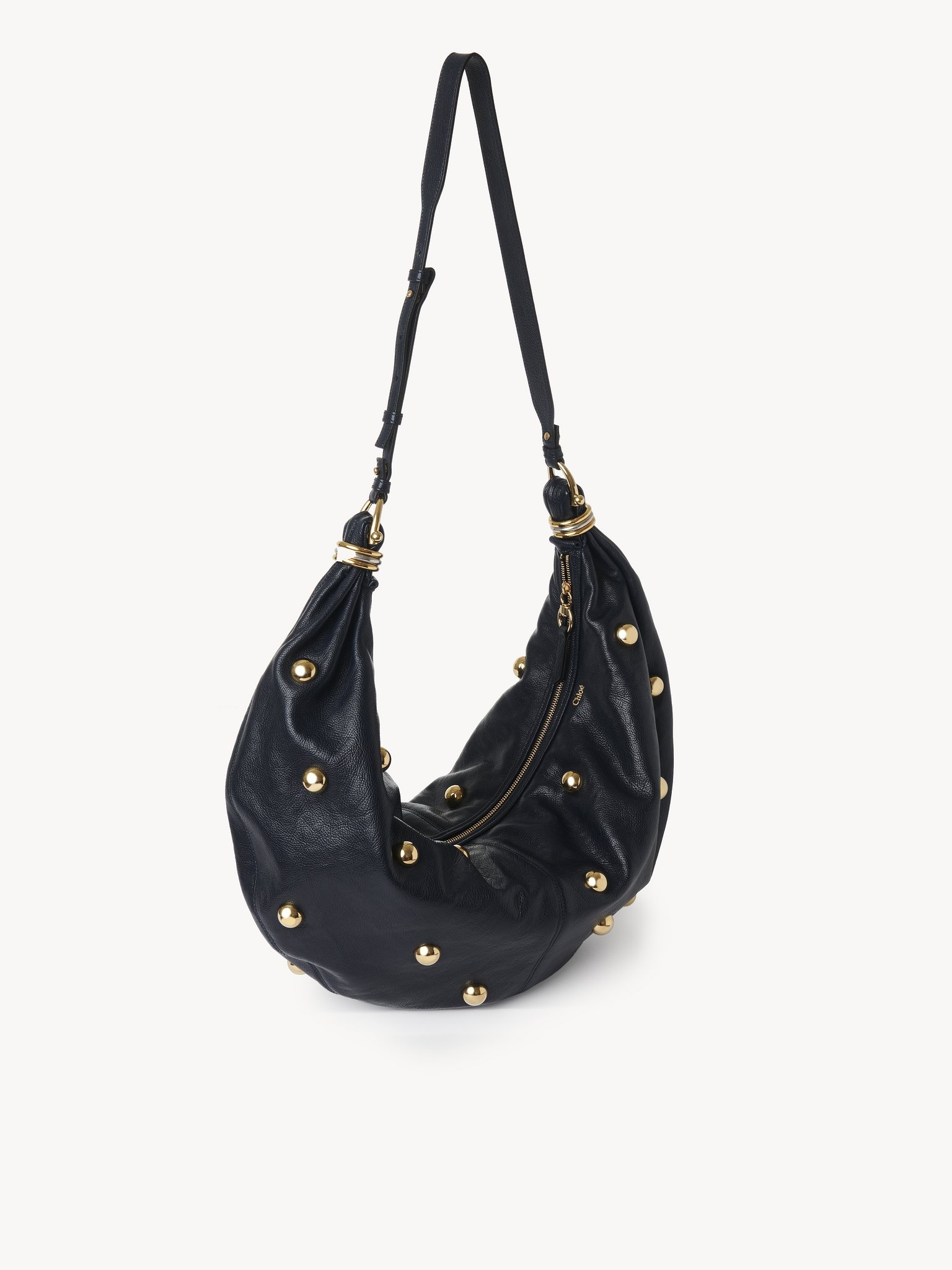 LARGE BRACELET HOBO BAG IN GRAINED LEATHER WITH STUDS - 3