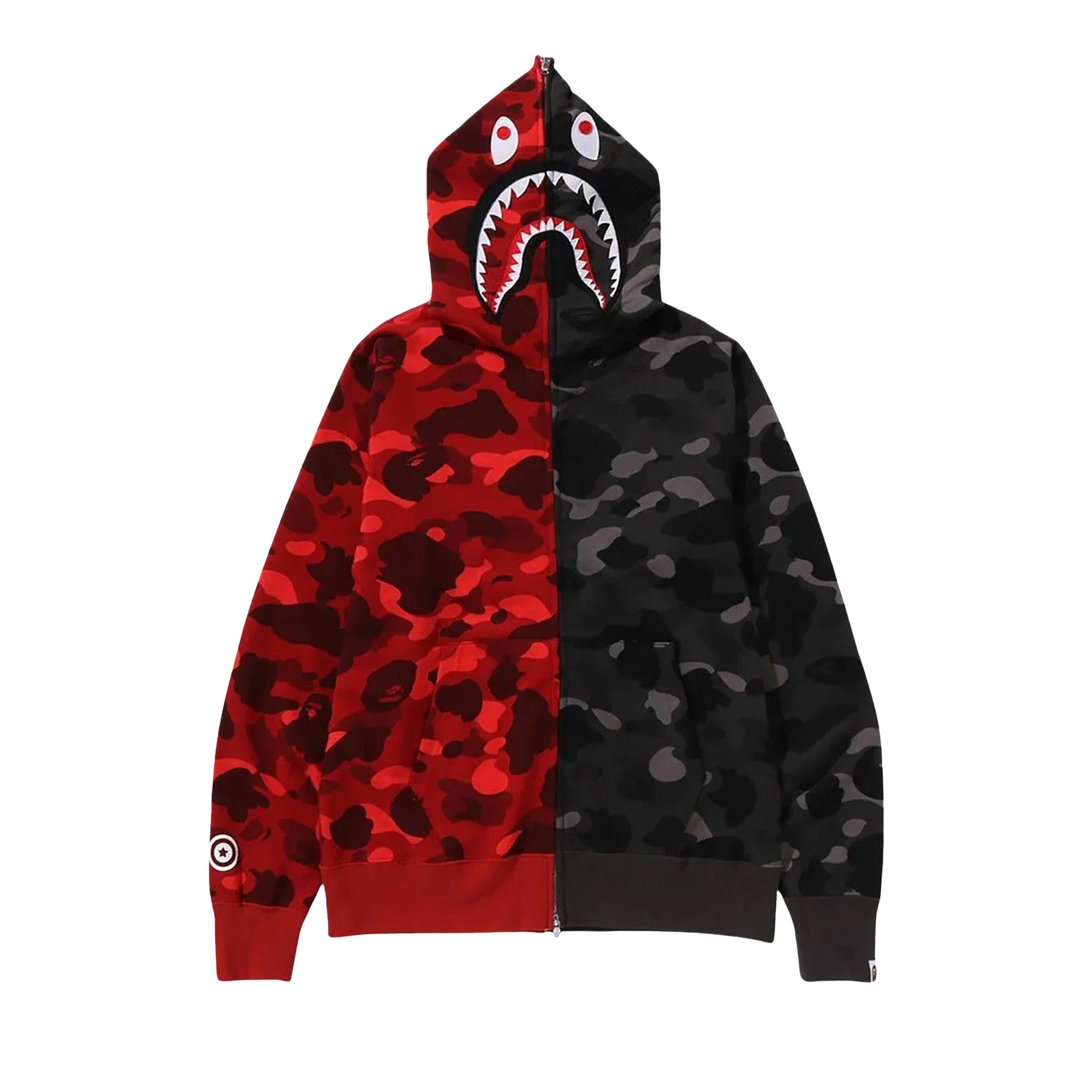 BAPE Color Camo Separate Shark Full Zip Hoodie 'Red/Black' - 1