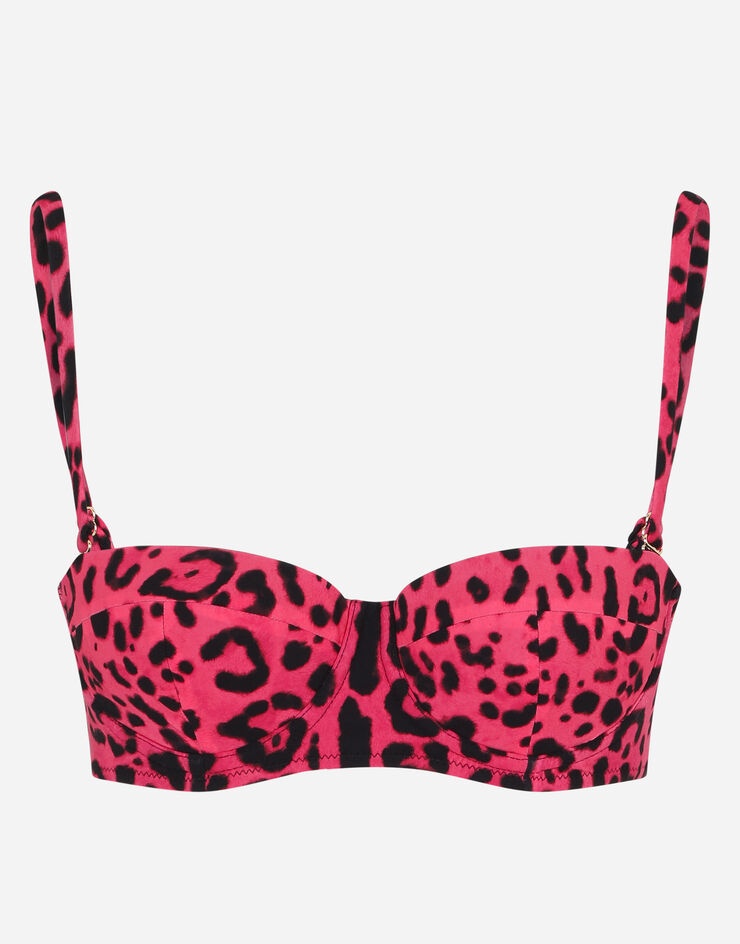 Balconette bikini top with neon leopard print - 1