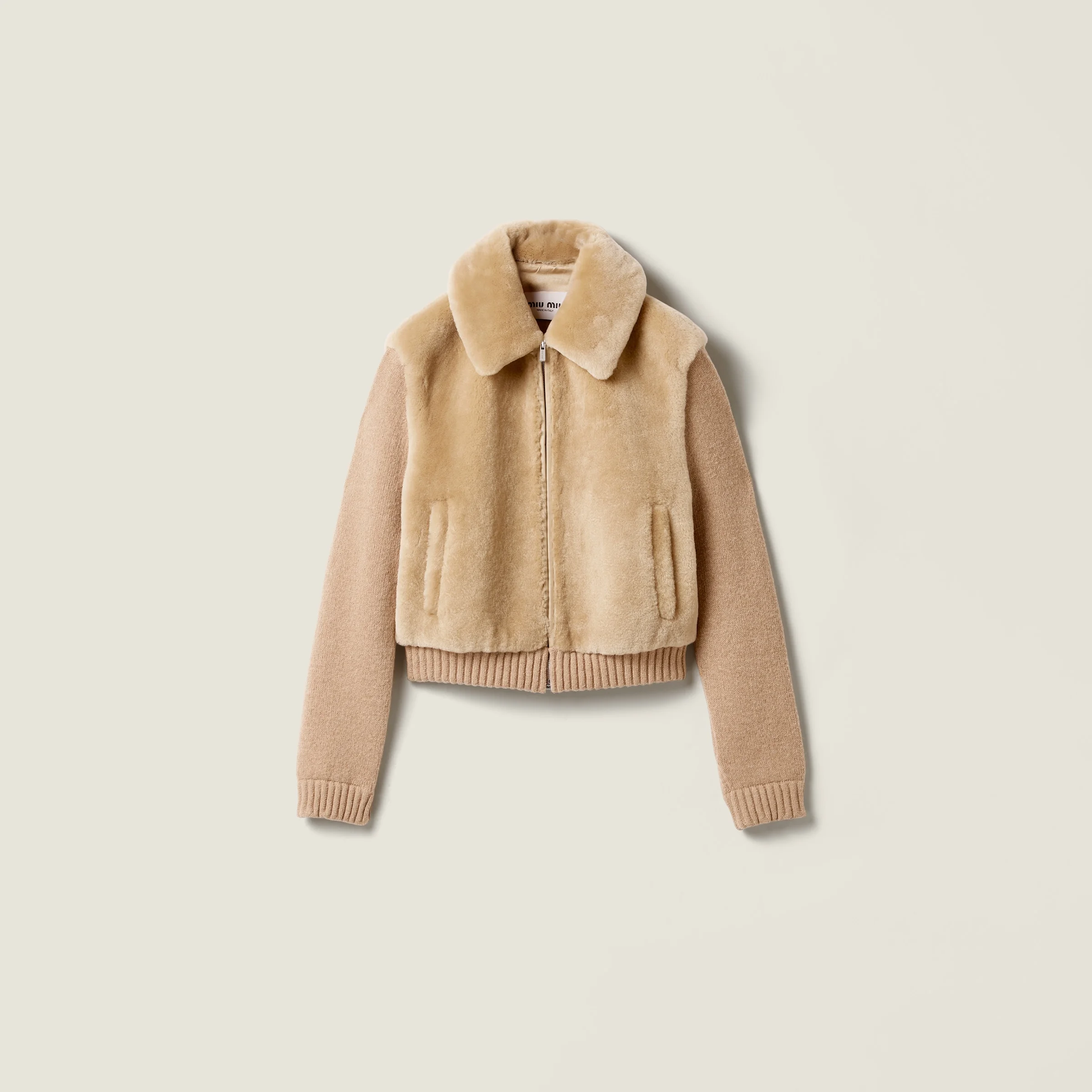 Shearling and knit blouson jacket - 1