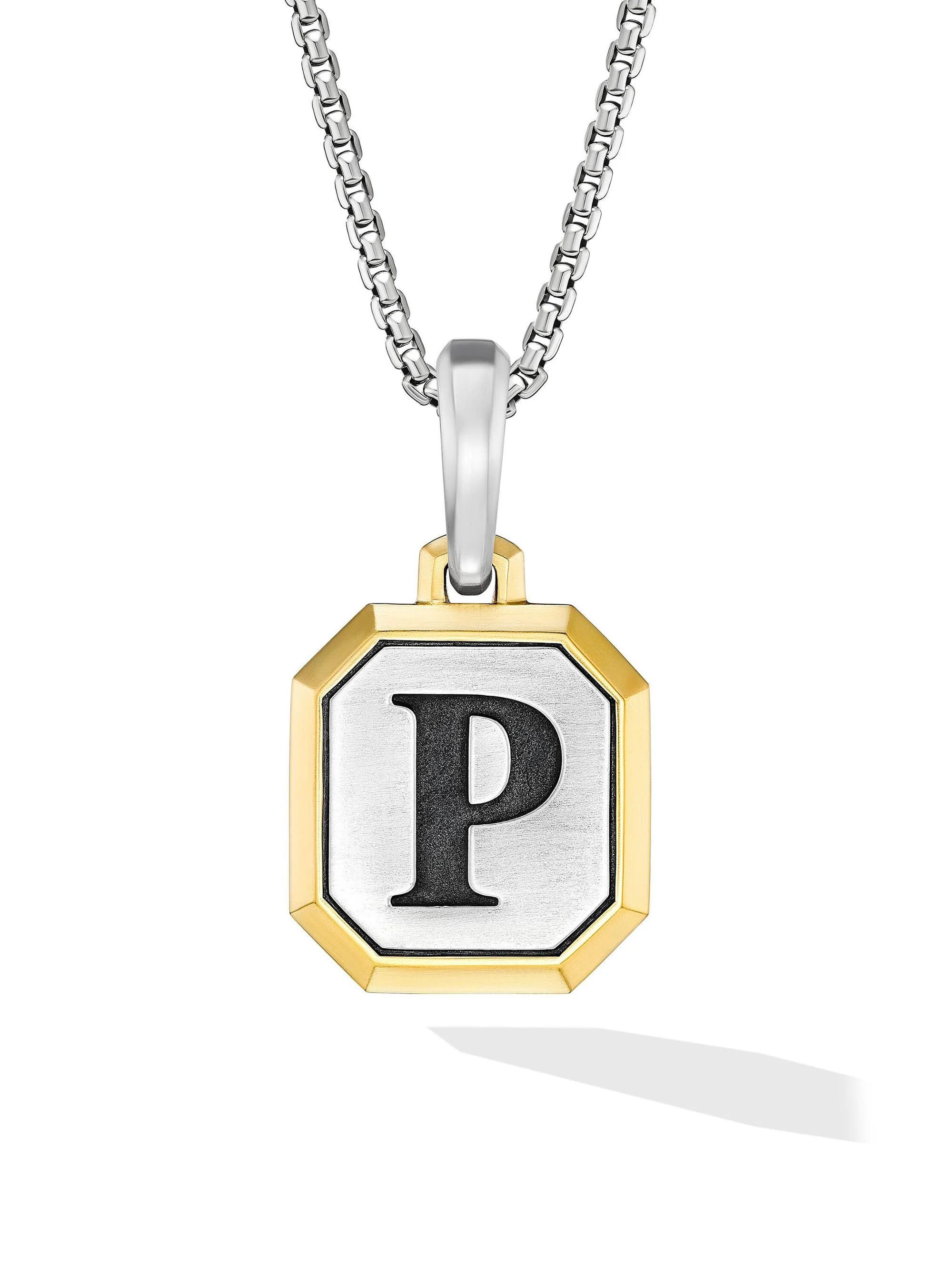 Men's Initial Amulet in Sterling Silver - P Silver - 1