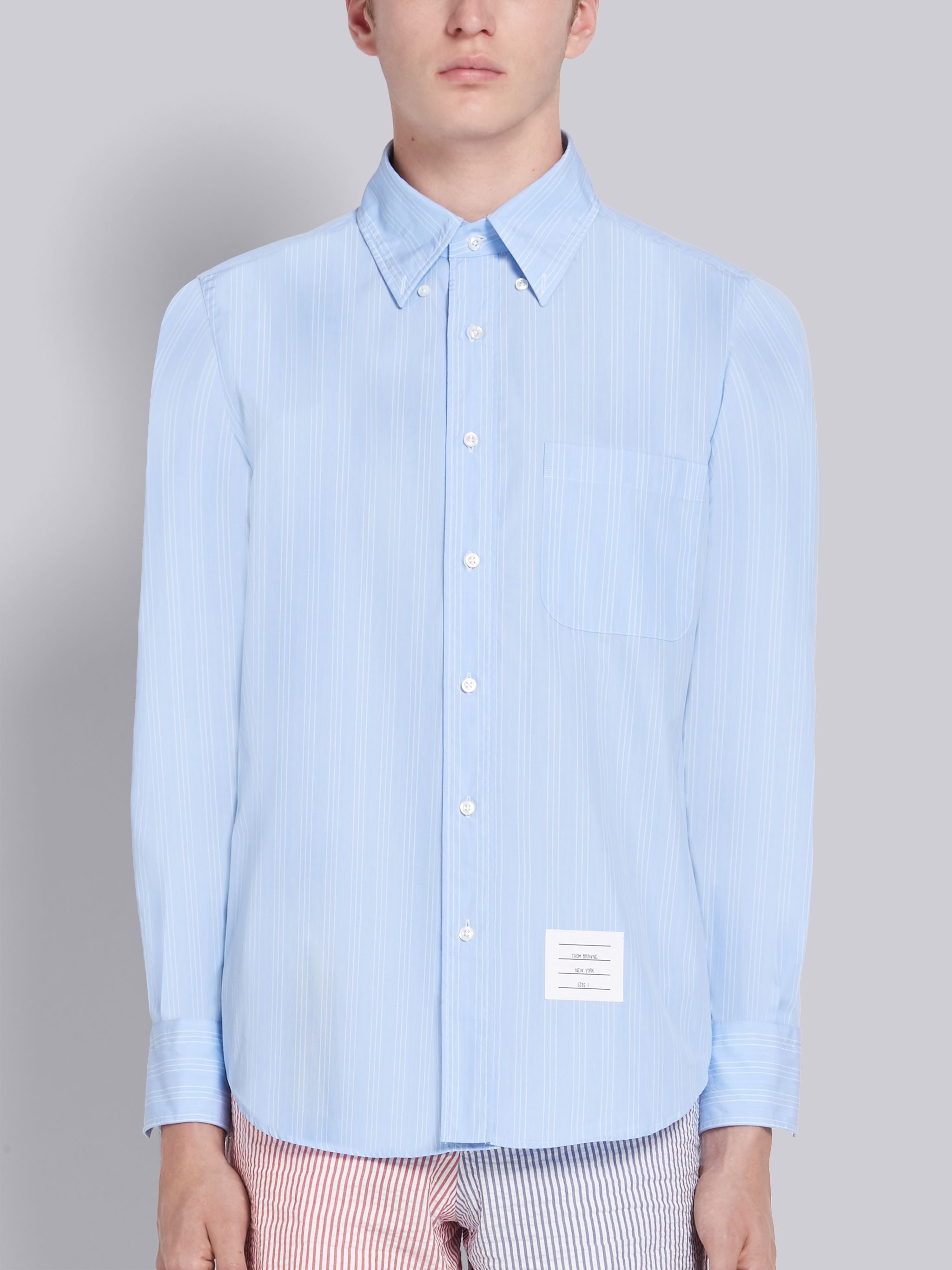 Blue Poplin Hairline Stripe Long Sleeve Shirt - 3