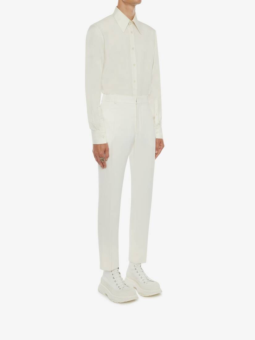 Ivory Wool Serge Cigarette Pants in Ivory - 4