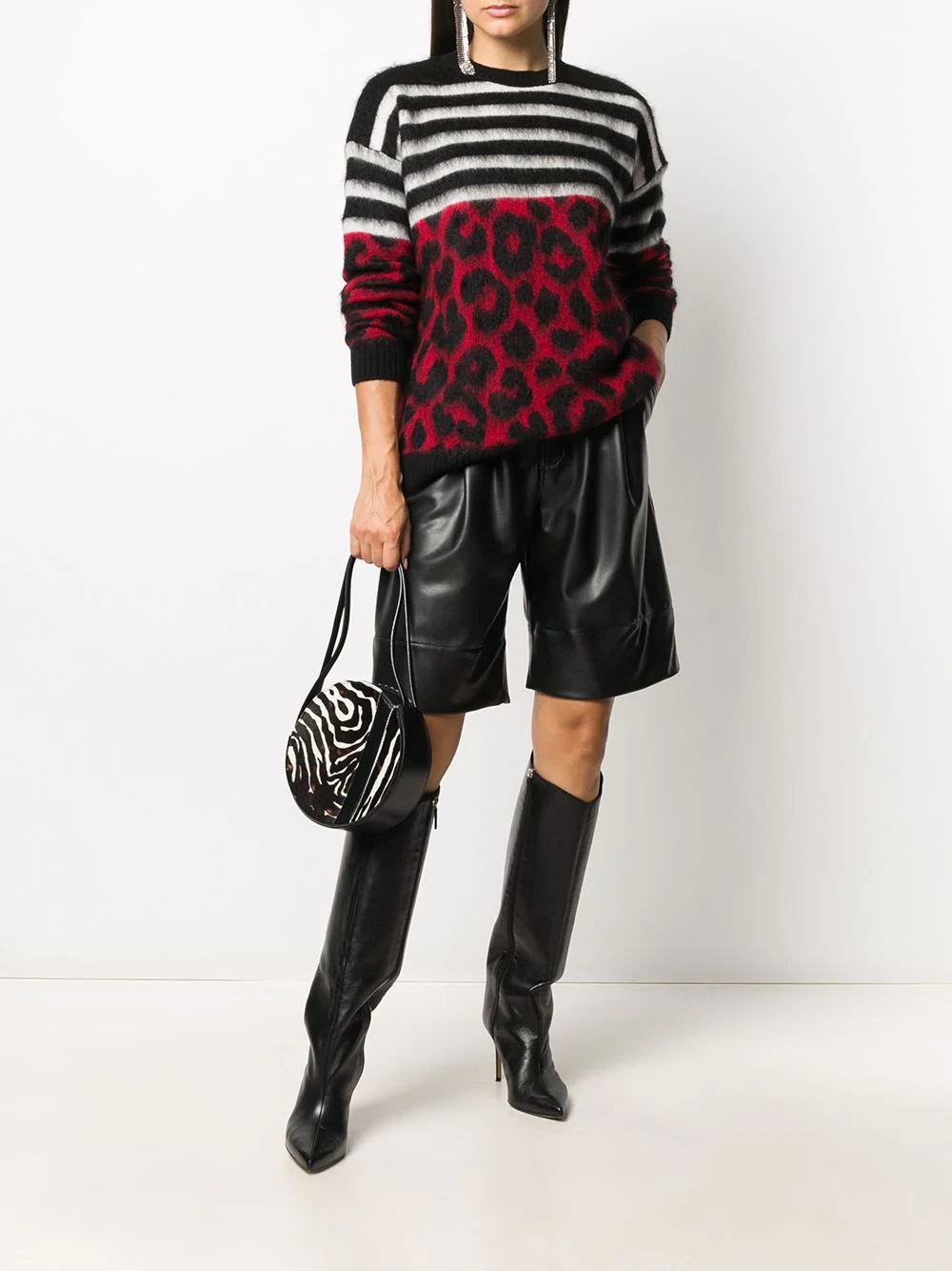 striped and leopard intarsia jumper - 2