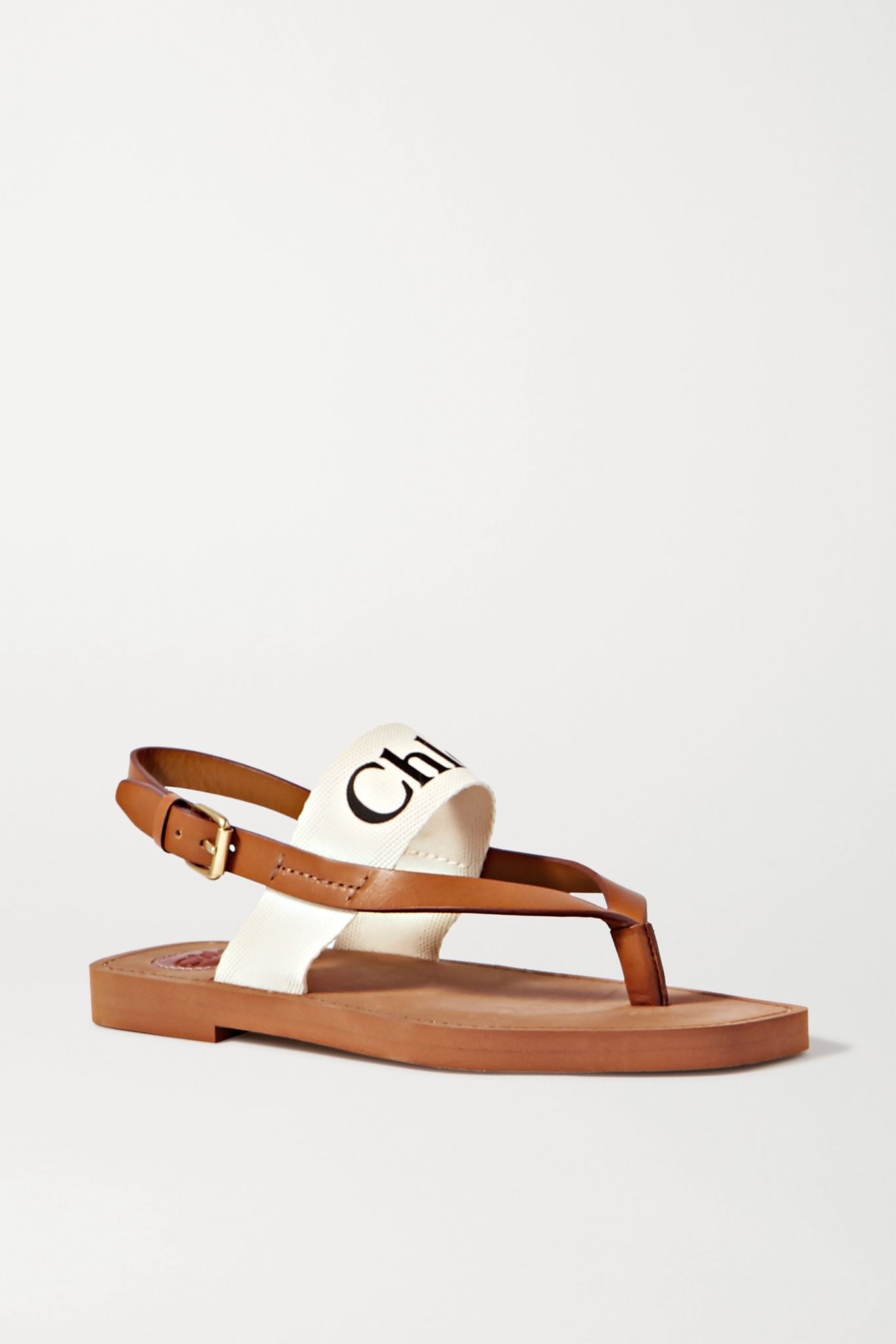 Logo-print canvas and leather sandals - 1