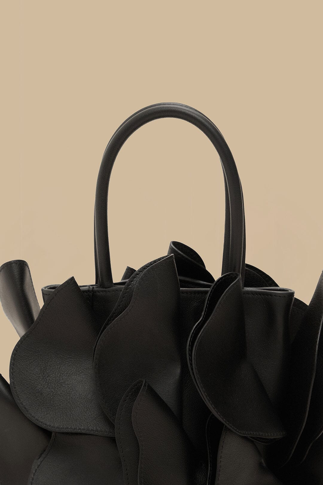 Black Leather Flower Bag - 7