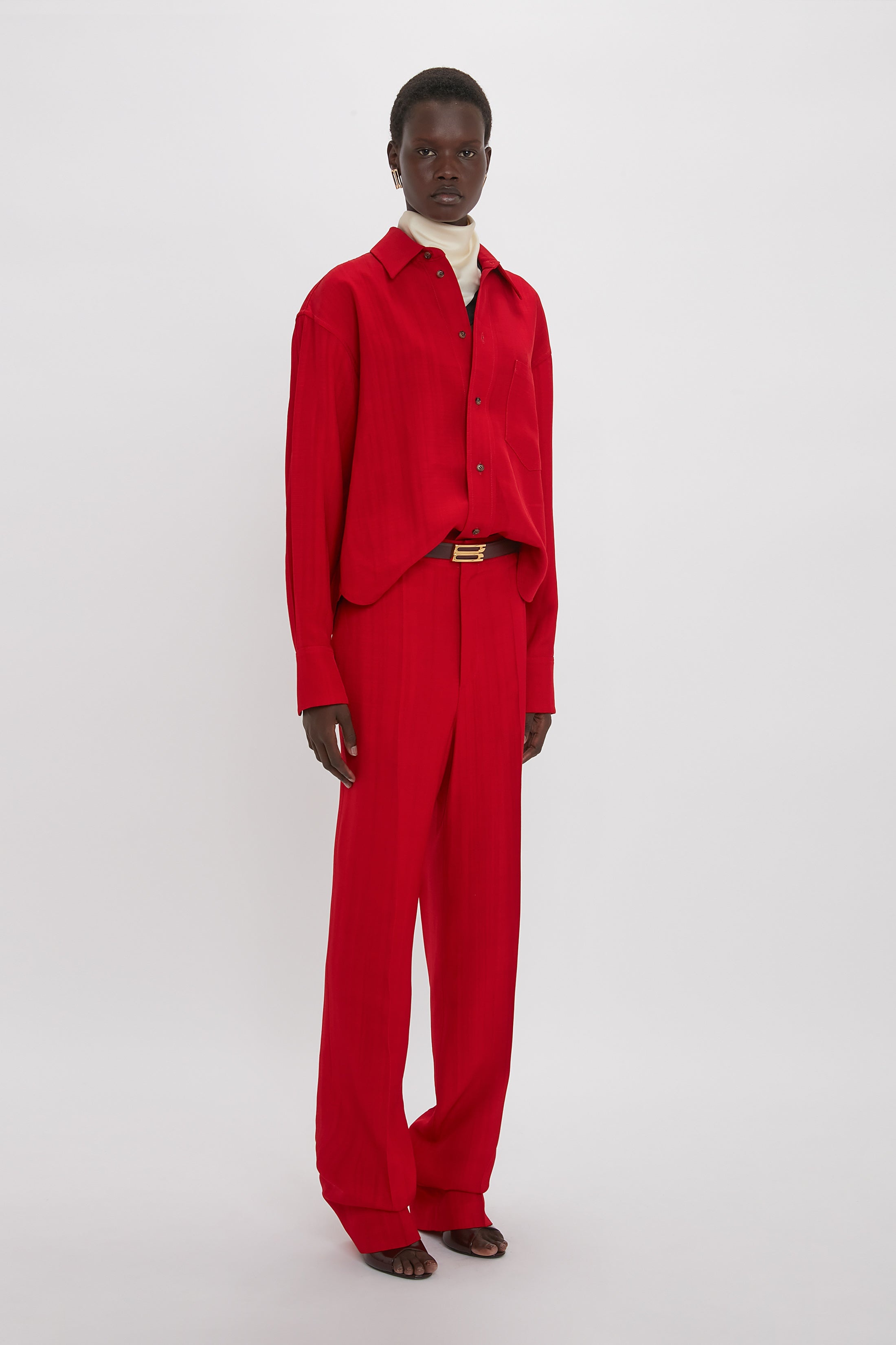 Cropped Long Sleeve Shirt In Carmine - 4