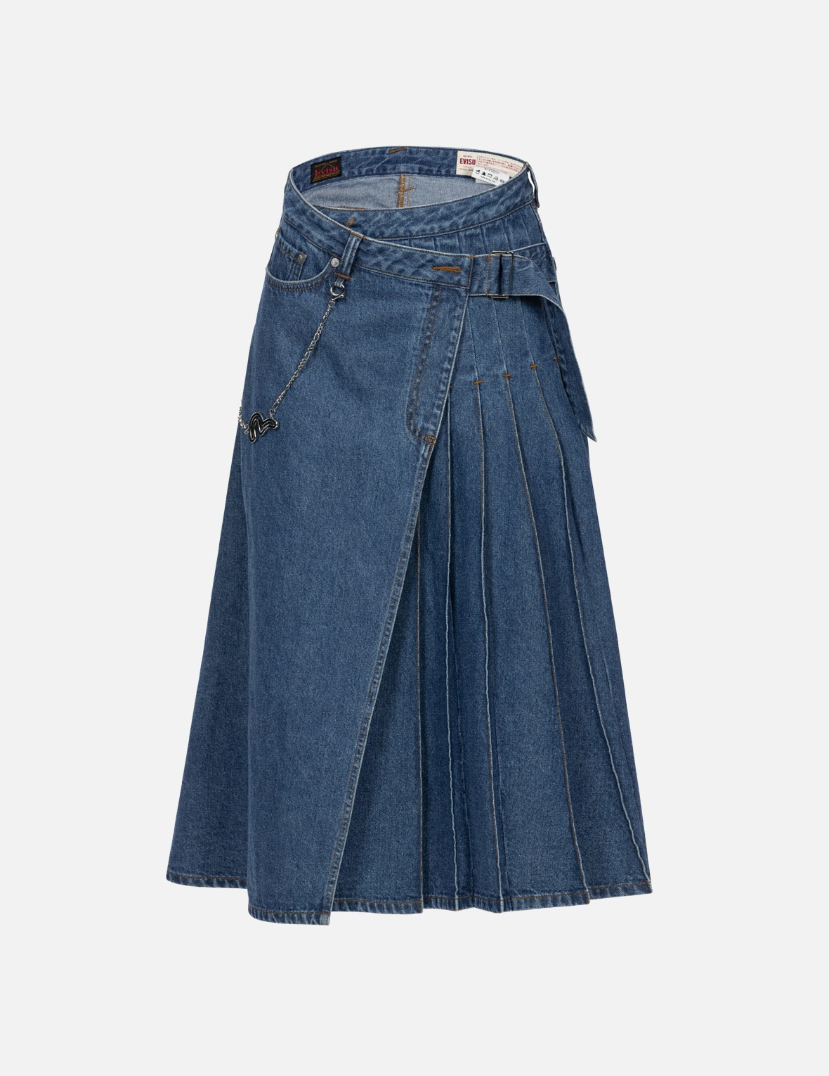 SEAGULL PRINT FASHION FIT DENIM PLEATED SKIRT - 2