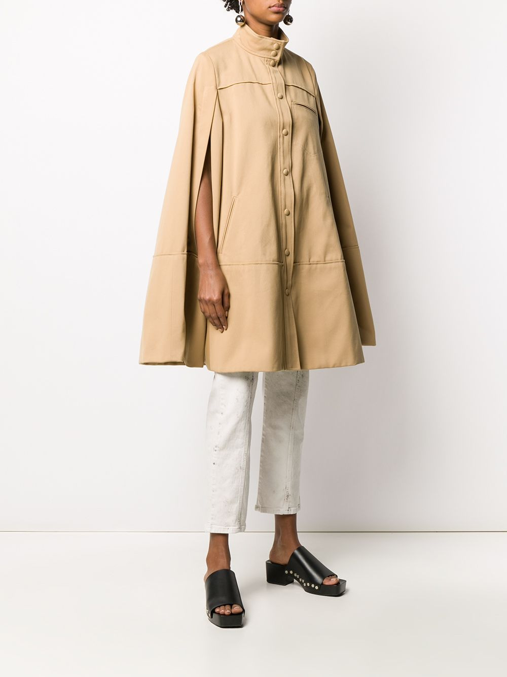 cut-out sleeve flared coat - 3
