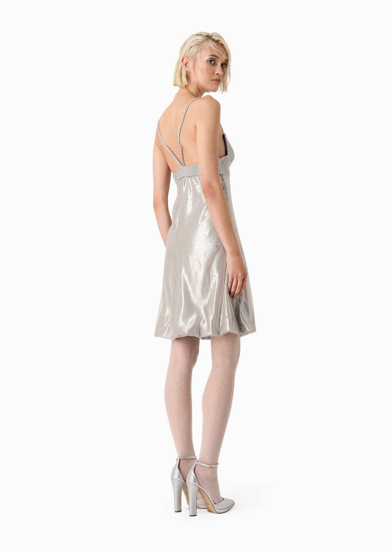 Silk and tulle short dress with rhinestone embroidery - 3