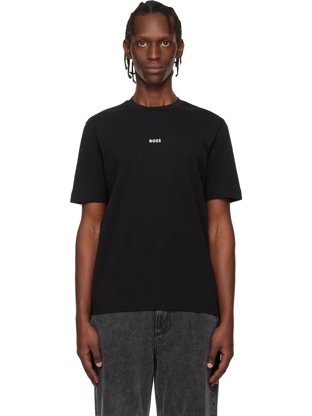 Black Contrast Logo Stretch-Cotton T-shirt - 1