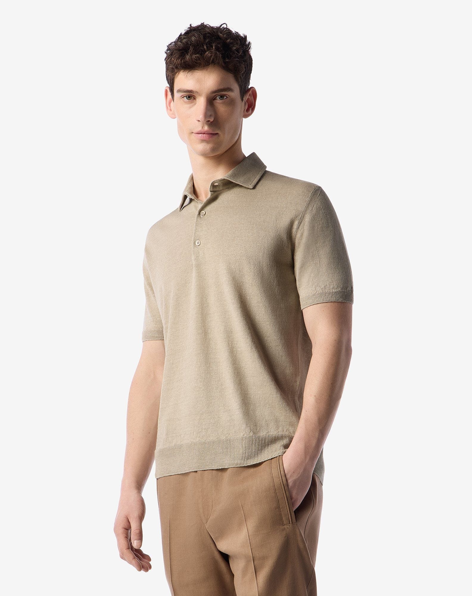 Sandy white button-up linen polo shirt - 2