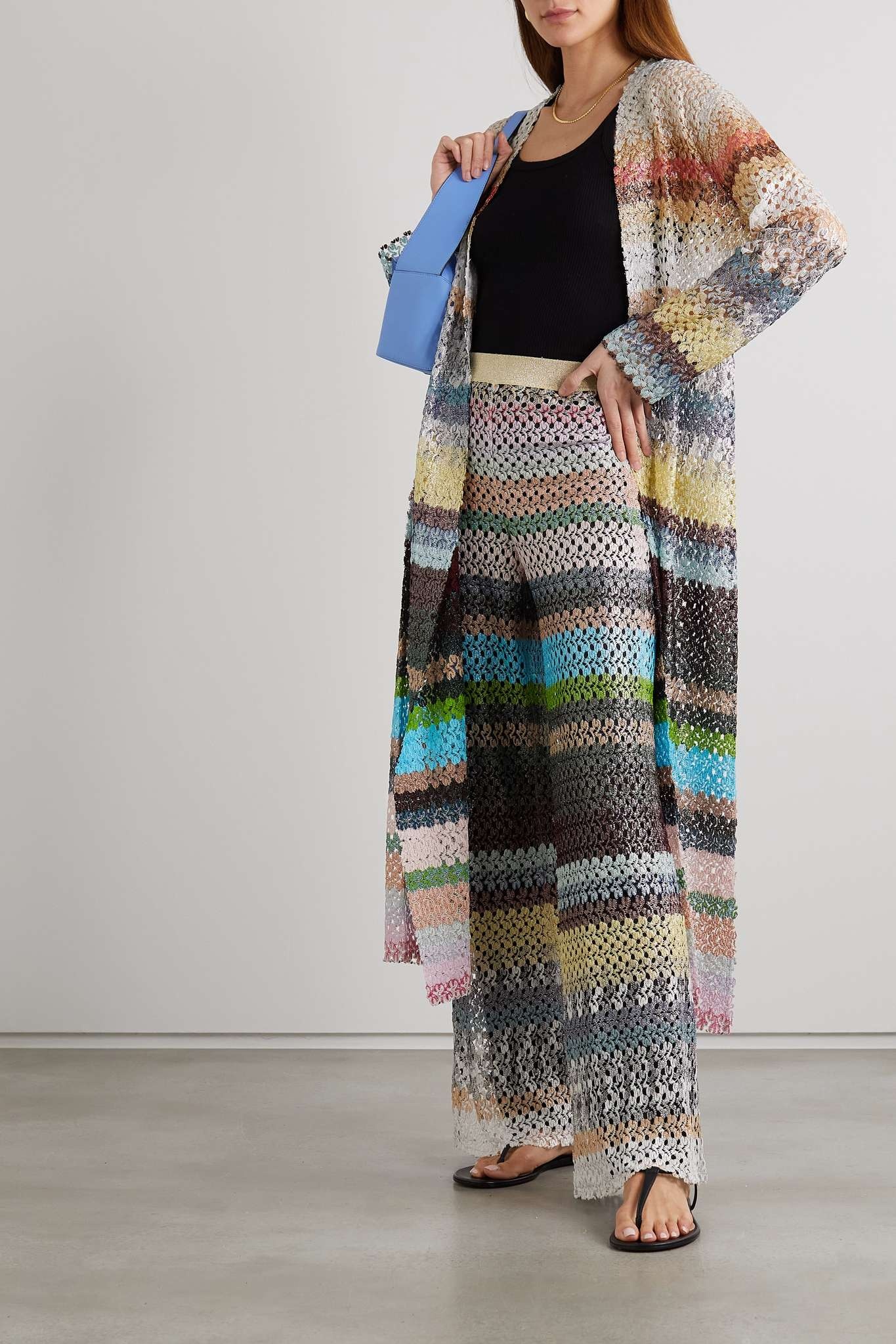 Metallic striped crochet-knit wide-leg pants - 2