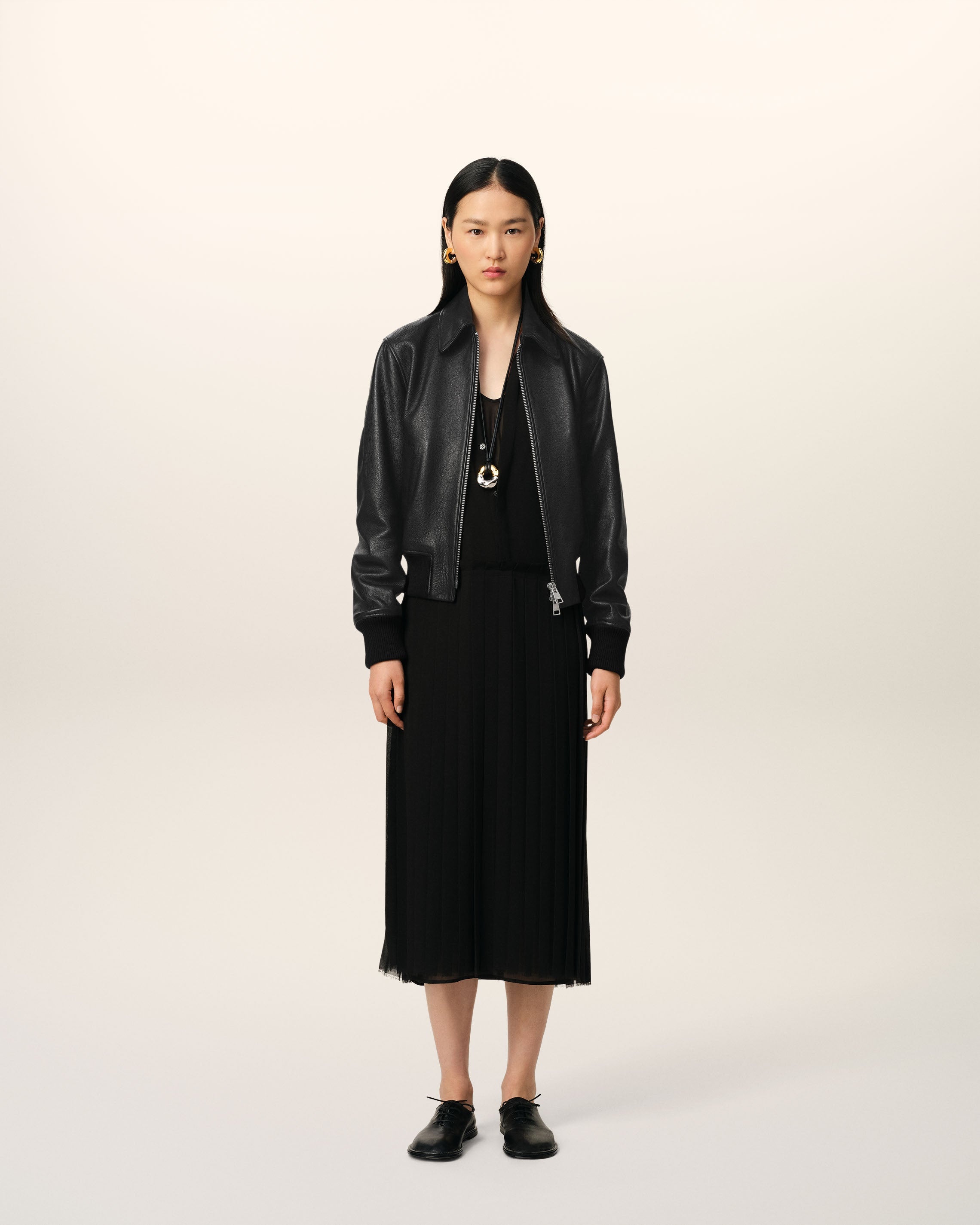 BLACK LEATHER ZIPPED JACKET - 2