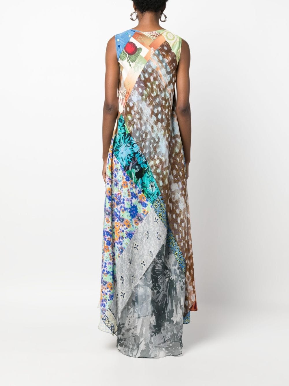 Regenerated patchwork silk dress - 4