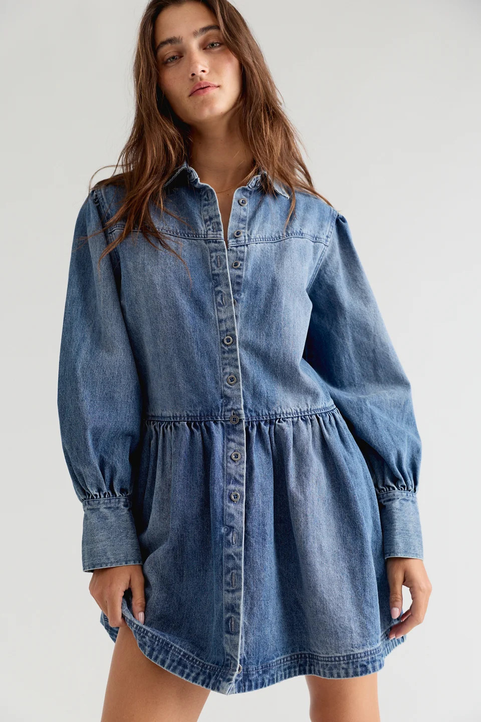 Marris Collared Denim Mini Dress - 1