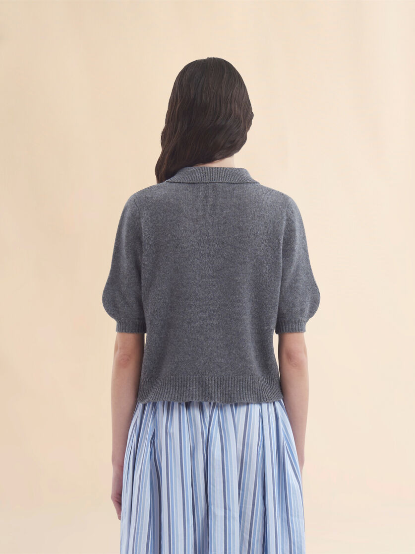 GREY CASHMERE POLO JUMPER WITH MARNI PATCH - 3