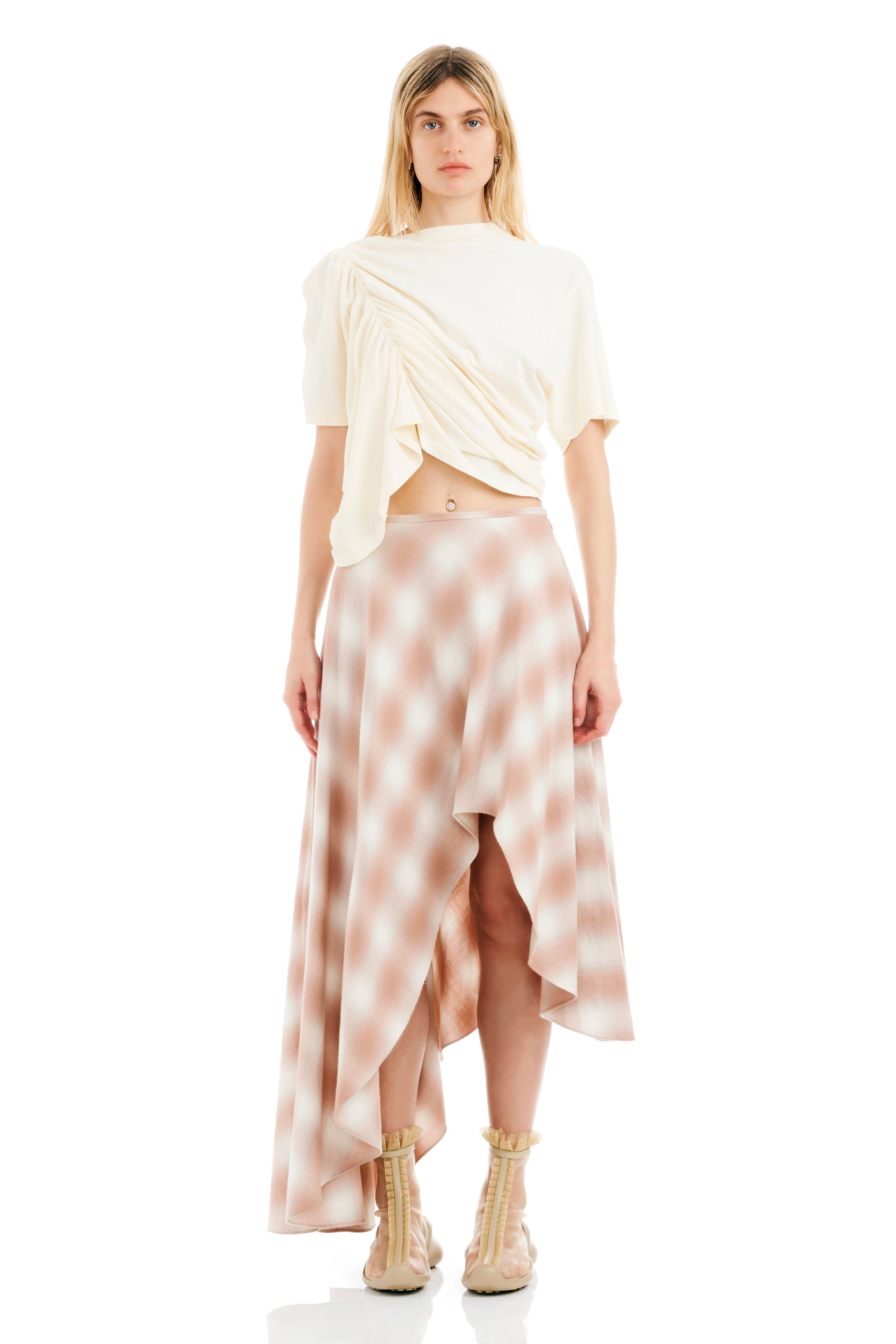 PEACH PLAID TULIP SKIRT - 2