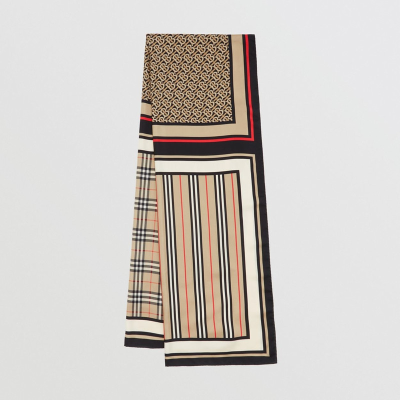 Monogram, Icon Stripe and Check Print Silk Scarf - 1