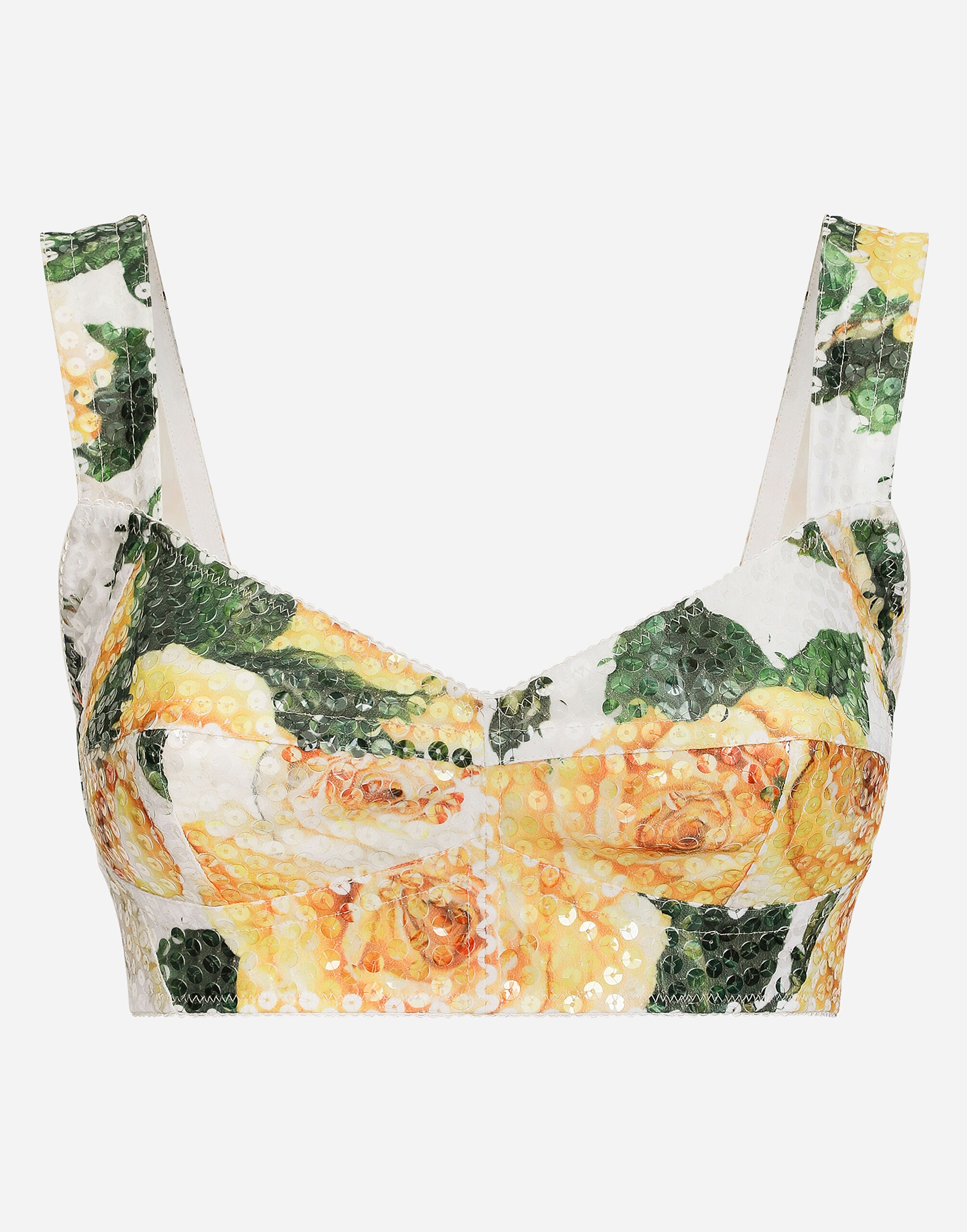 Sequined corset top with yellow rose print - 1