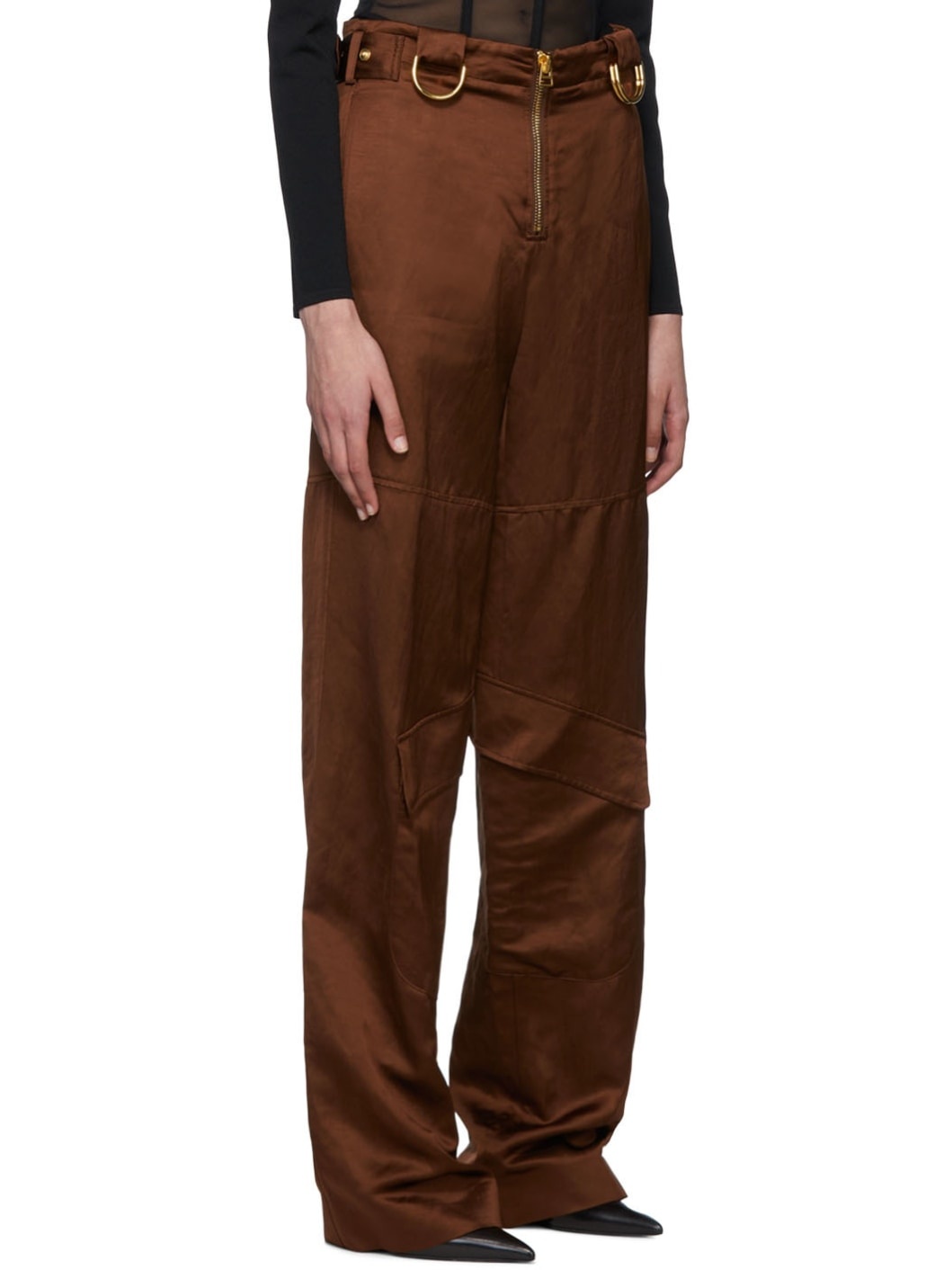 Brown Satin Cargo Pants - 2