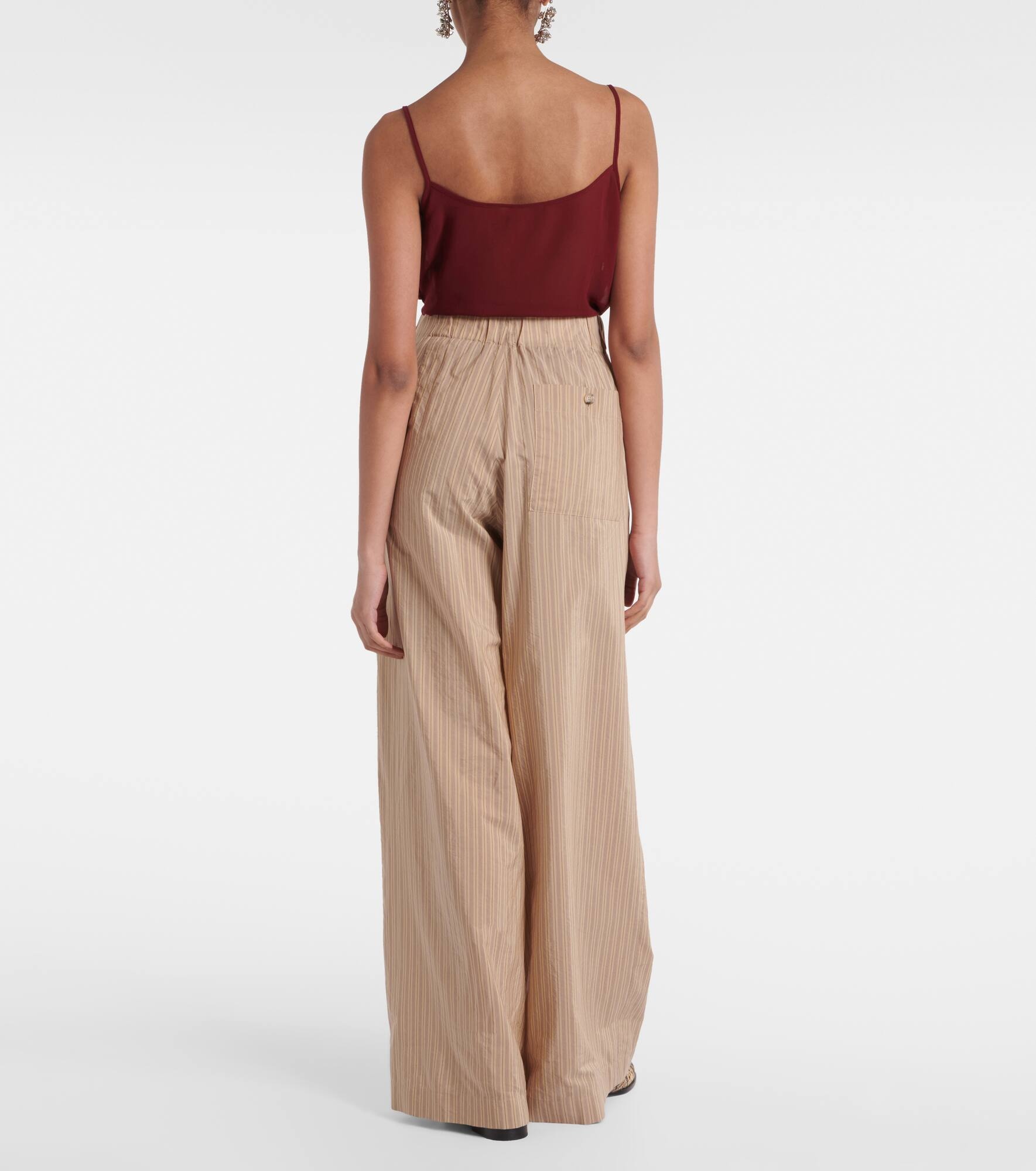 Striped cotton-blend wide-leg pants - 3