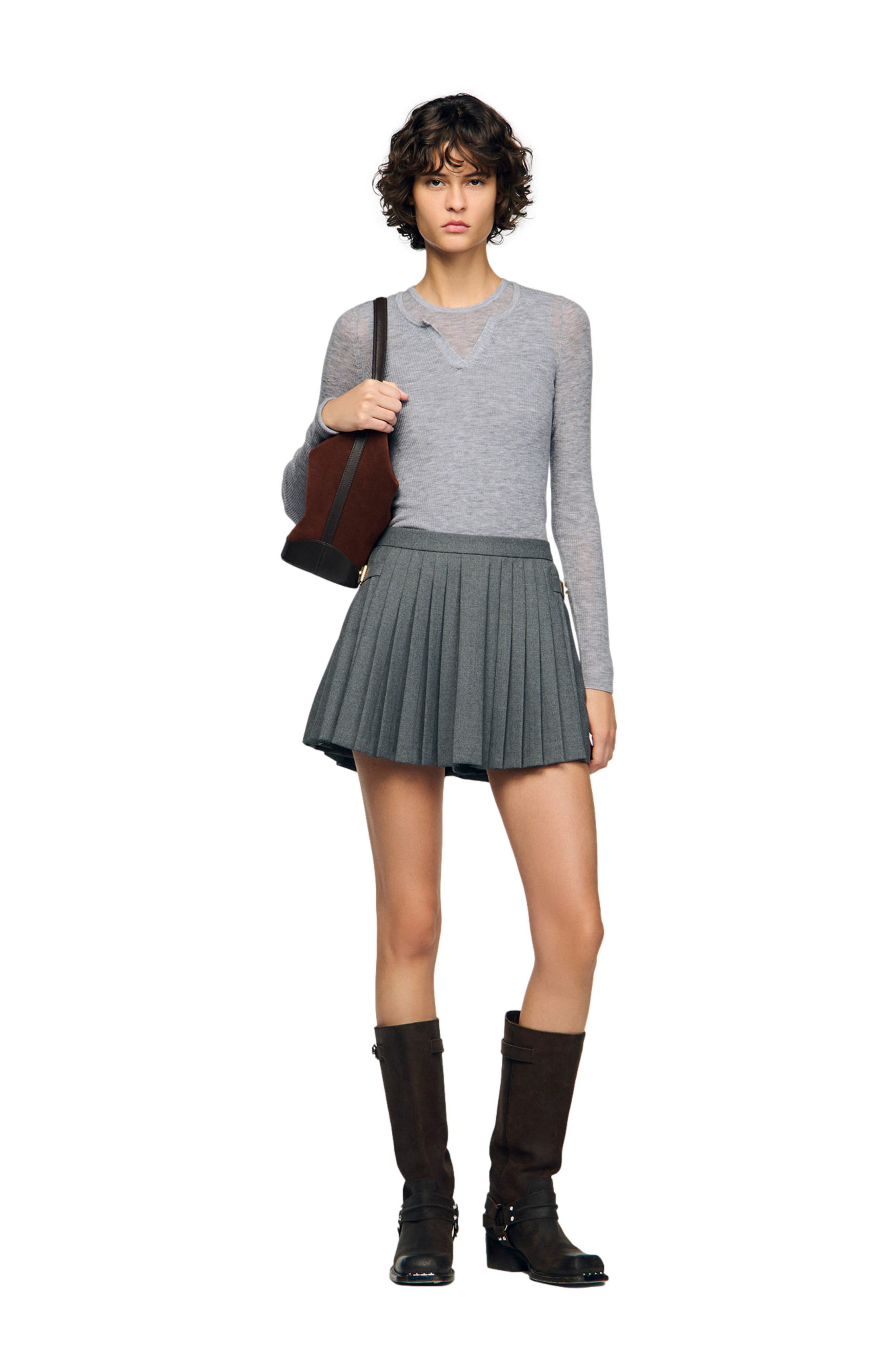 SANDRO Buckle accent pleated skort in Grey at Nordstrom - 6
