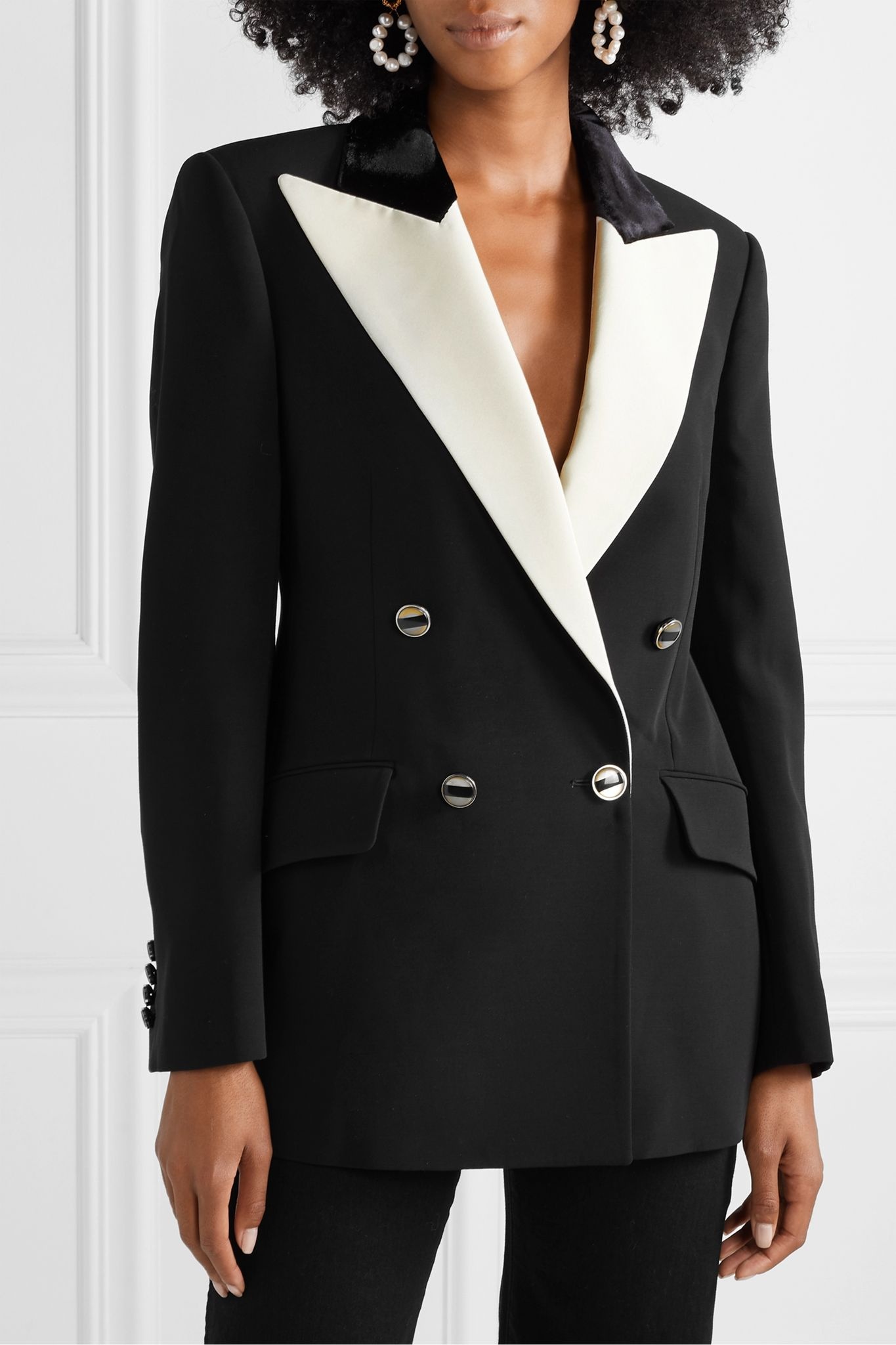 Double-breasted velvet and satin twill-trimmed silk and wool-blend blazer - 3