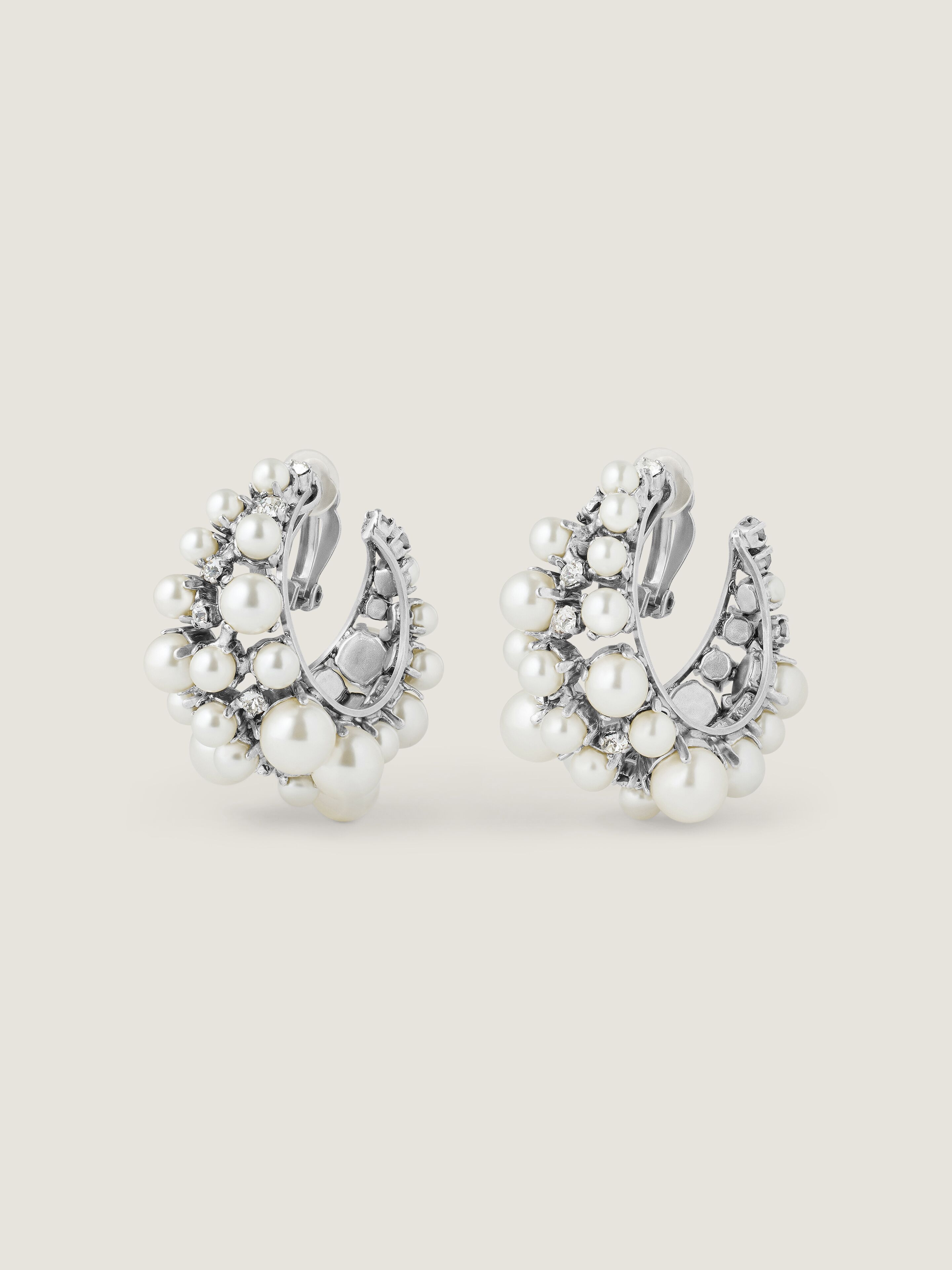CRYSTAL PEARL CLIP EARRINGS IN METAL, CRYSTALS AND PEARLS - 3