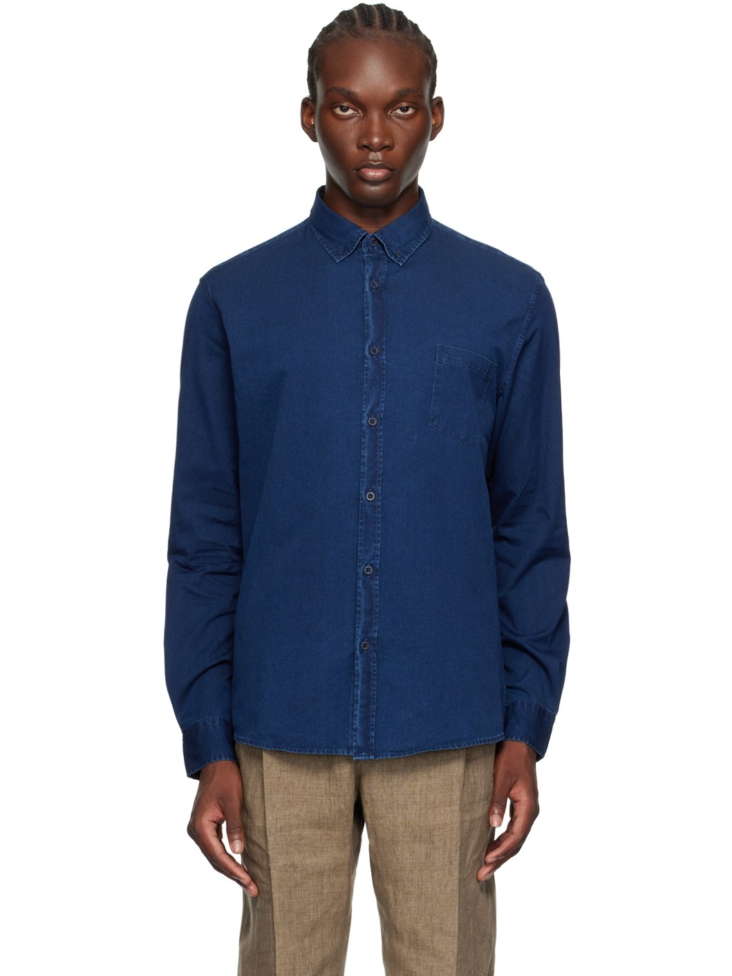 Indigo Button-Down Denim Shirt - 1