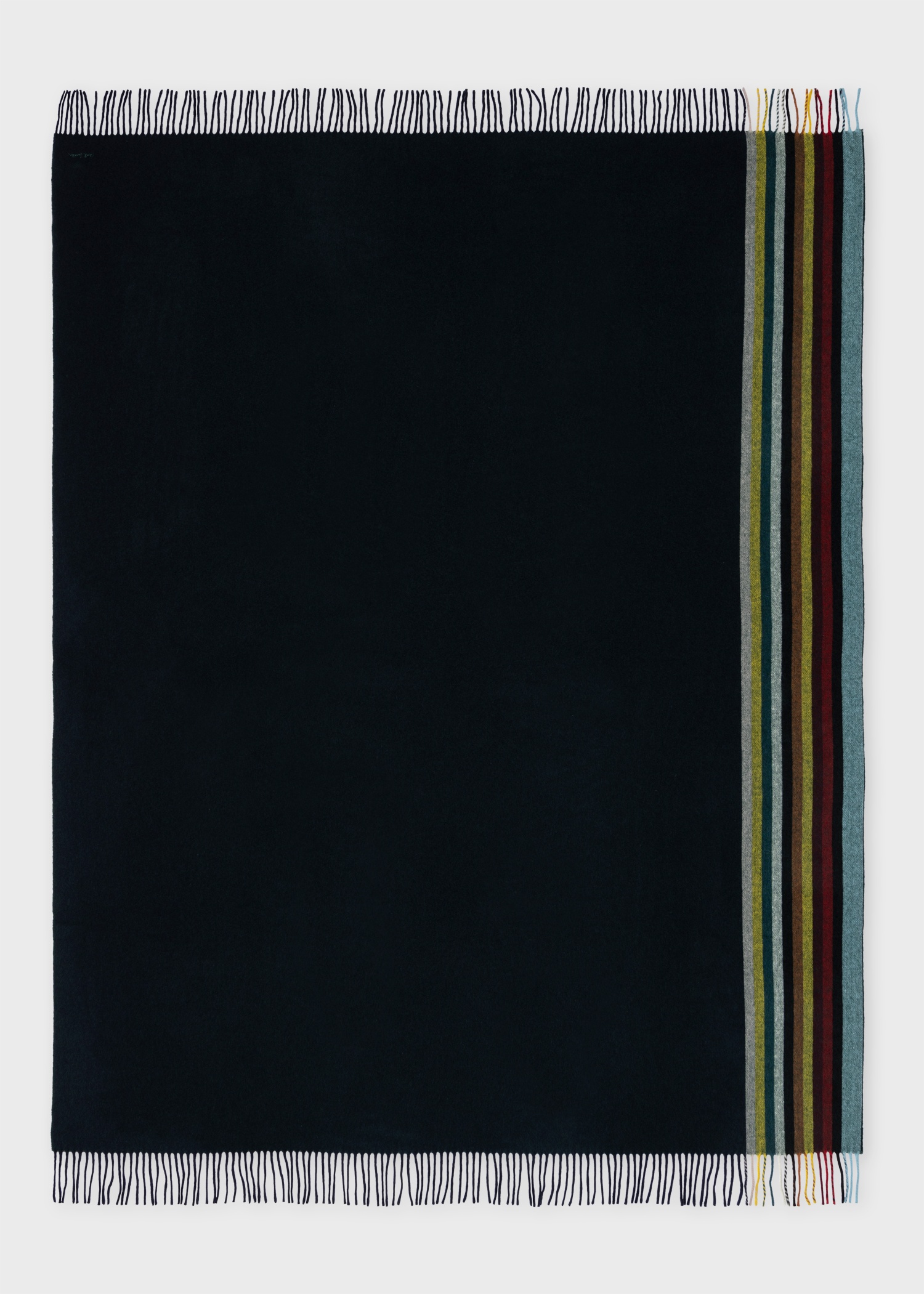 Navy Artist Stripe Edge Wool-Cashmere Blanket - 2