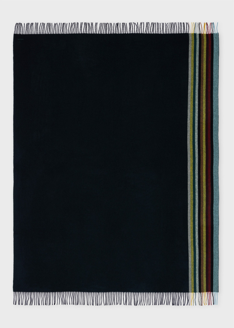 Paul Smith Navy Artist Stripe Edge Wool-Cashmere Blanket outlook