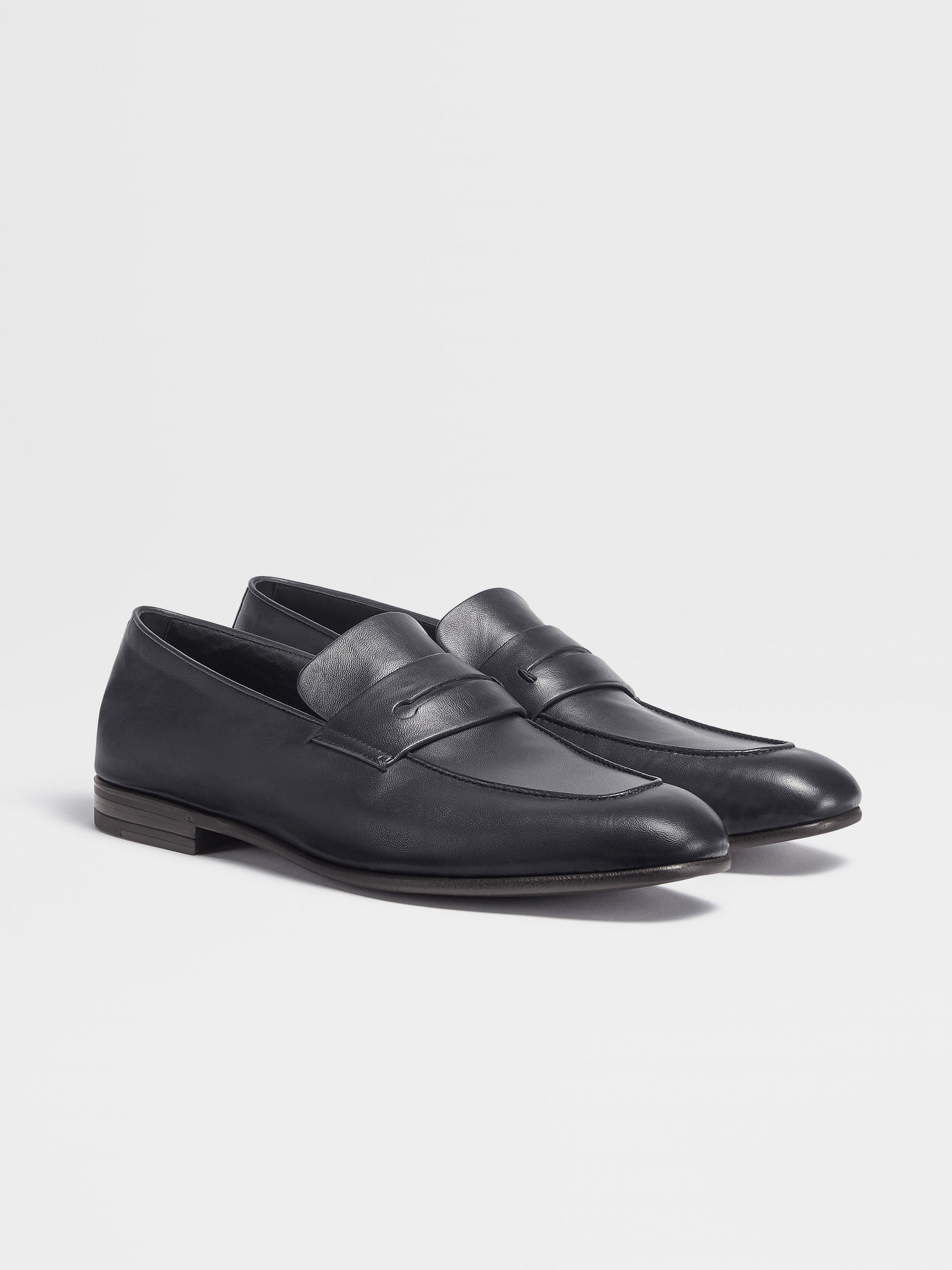 NAVY BLUE LEATHER L'ASOLA LOAFERS - 3