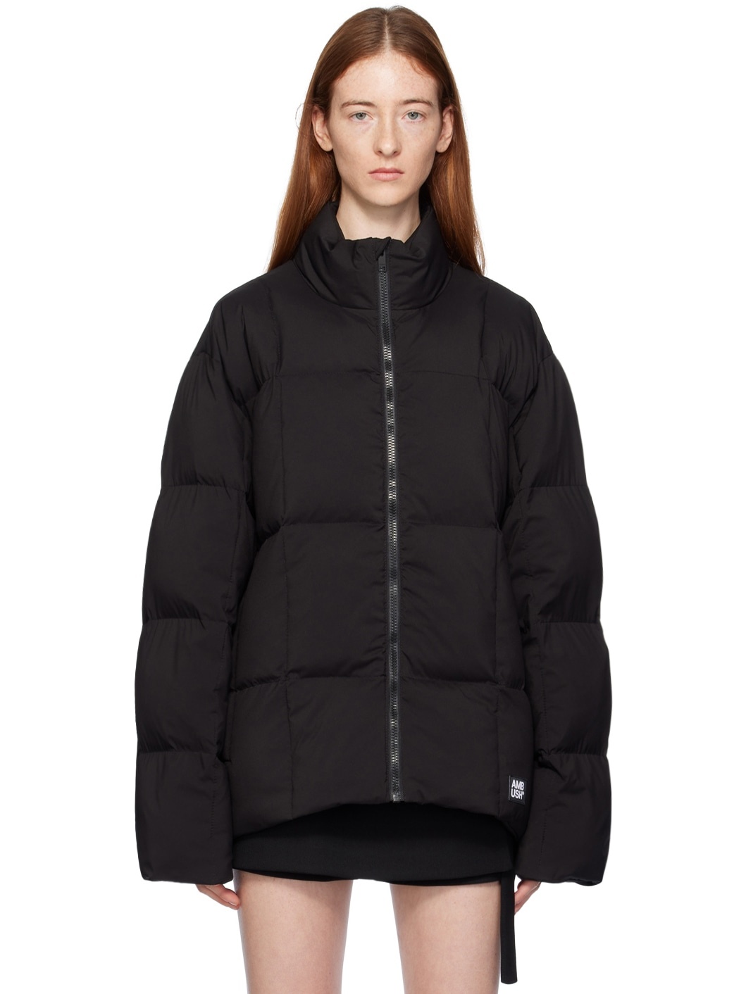 Black Stand Collar Puffer Jacket - 1