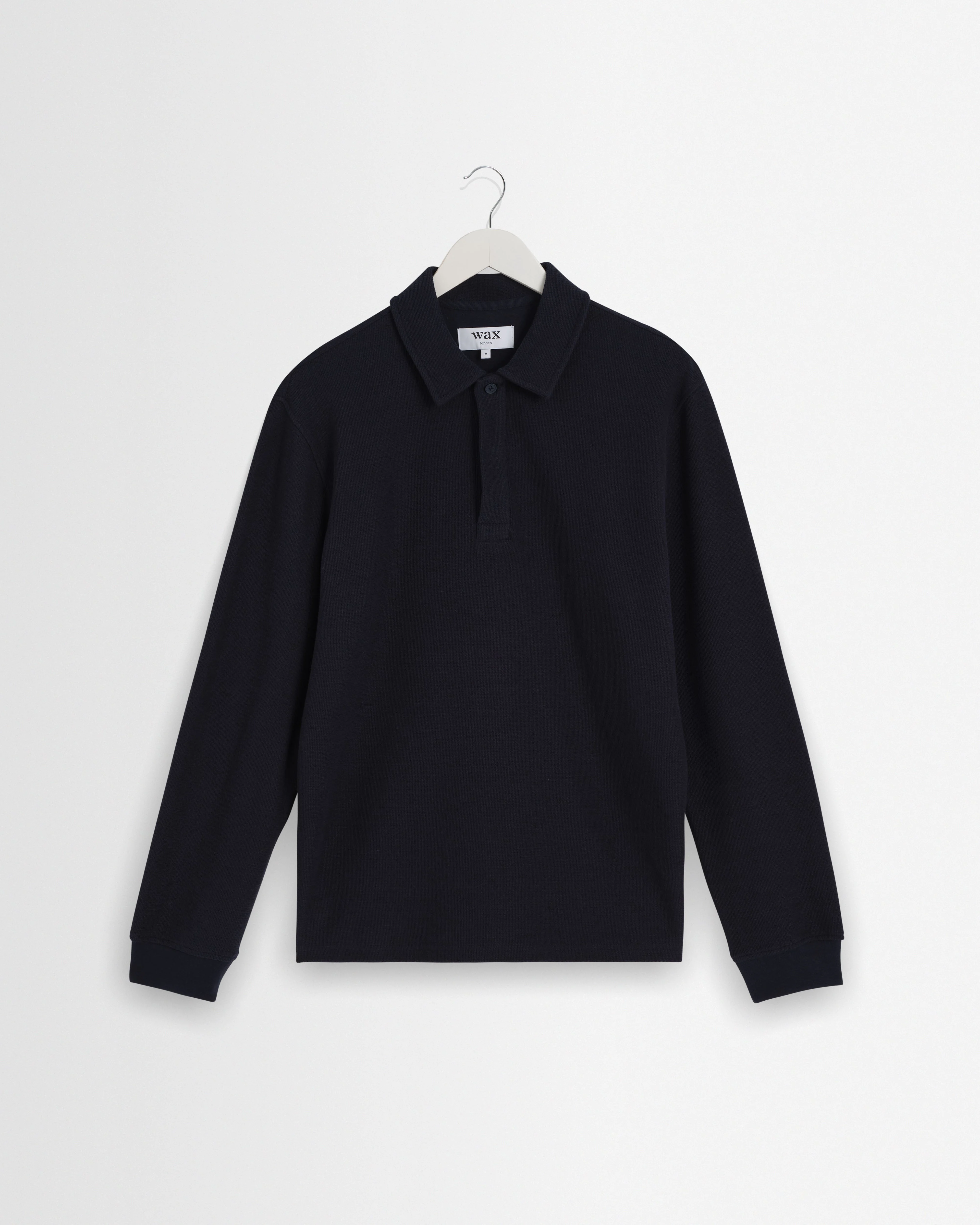 Shore - Navy Textured Long-Sleeve Polo Shirt - 1