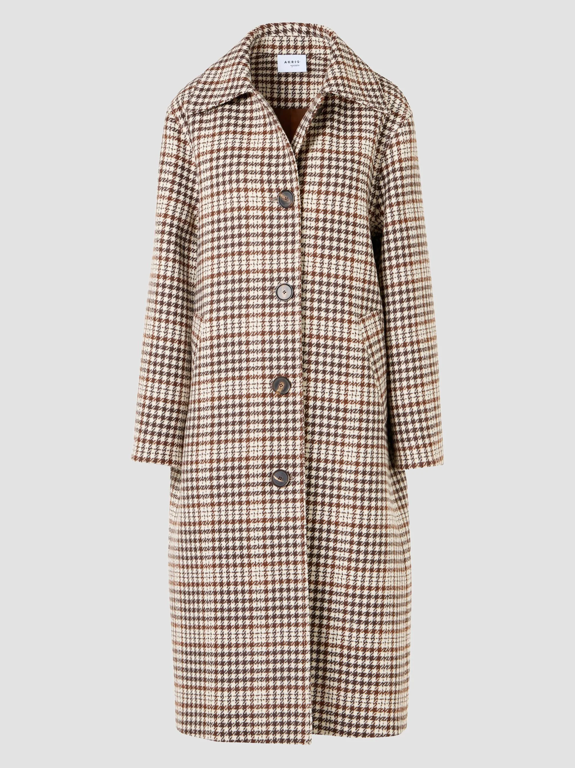 Women's Check Wool-Blend Long Coat - Winter White Espresso - 1