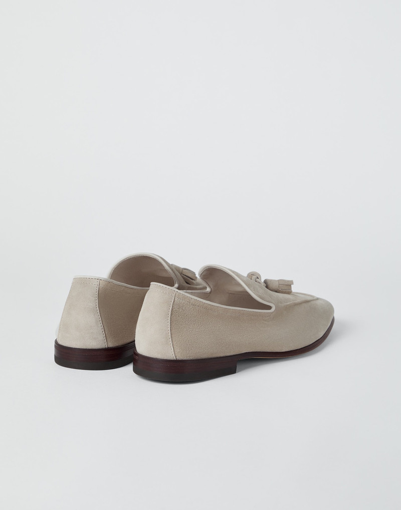 Brunello Cucinelli Suede unlined loafers with tassels outlook