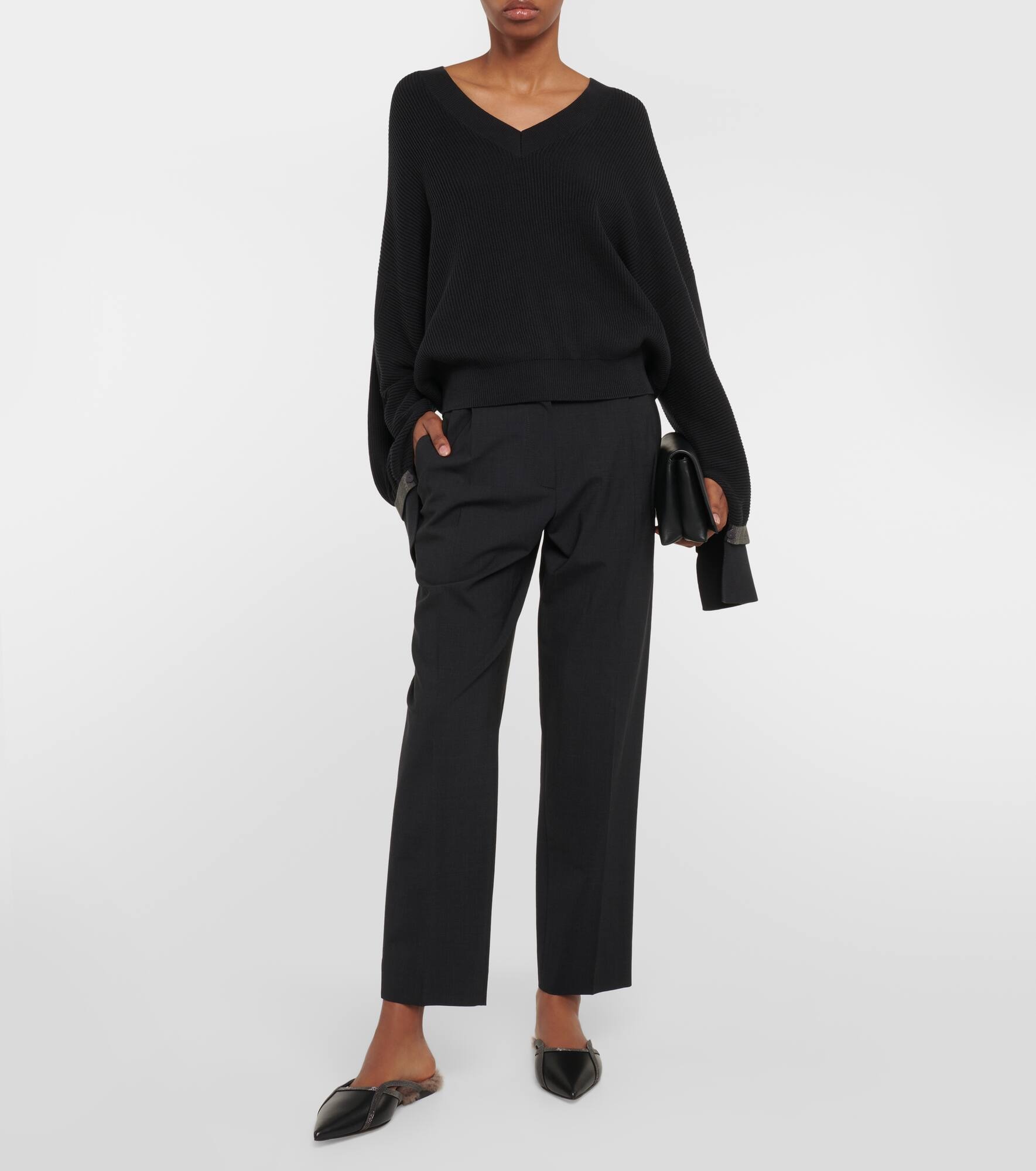 Shearling-trimmed leather slippers - 2