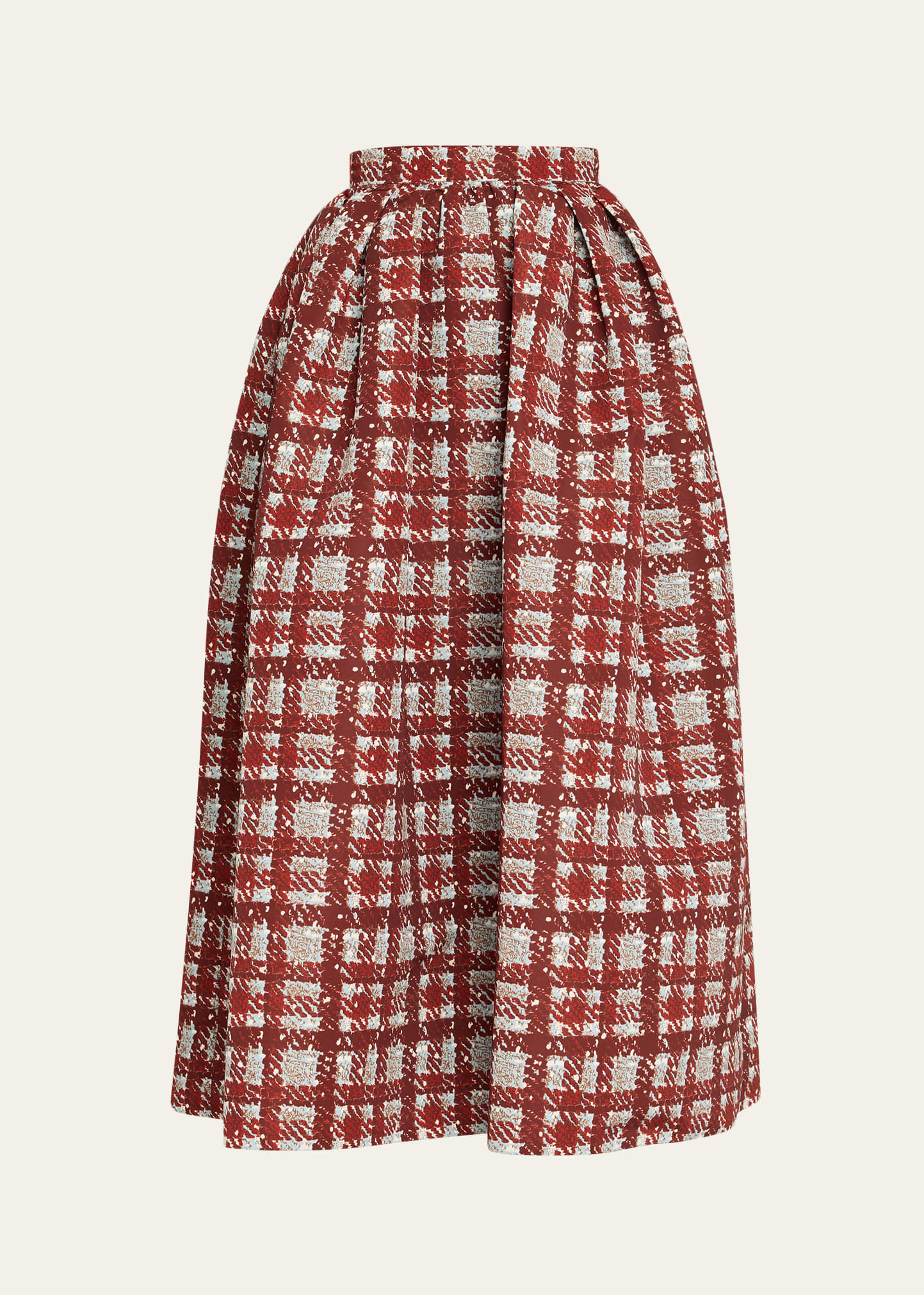 Textured Plaid-Print Pleated Midi Circle Skirt - 1