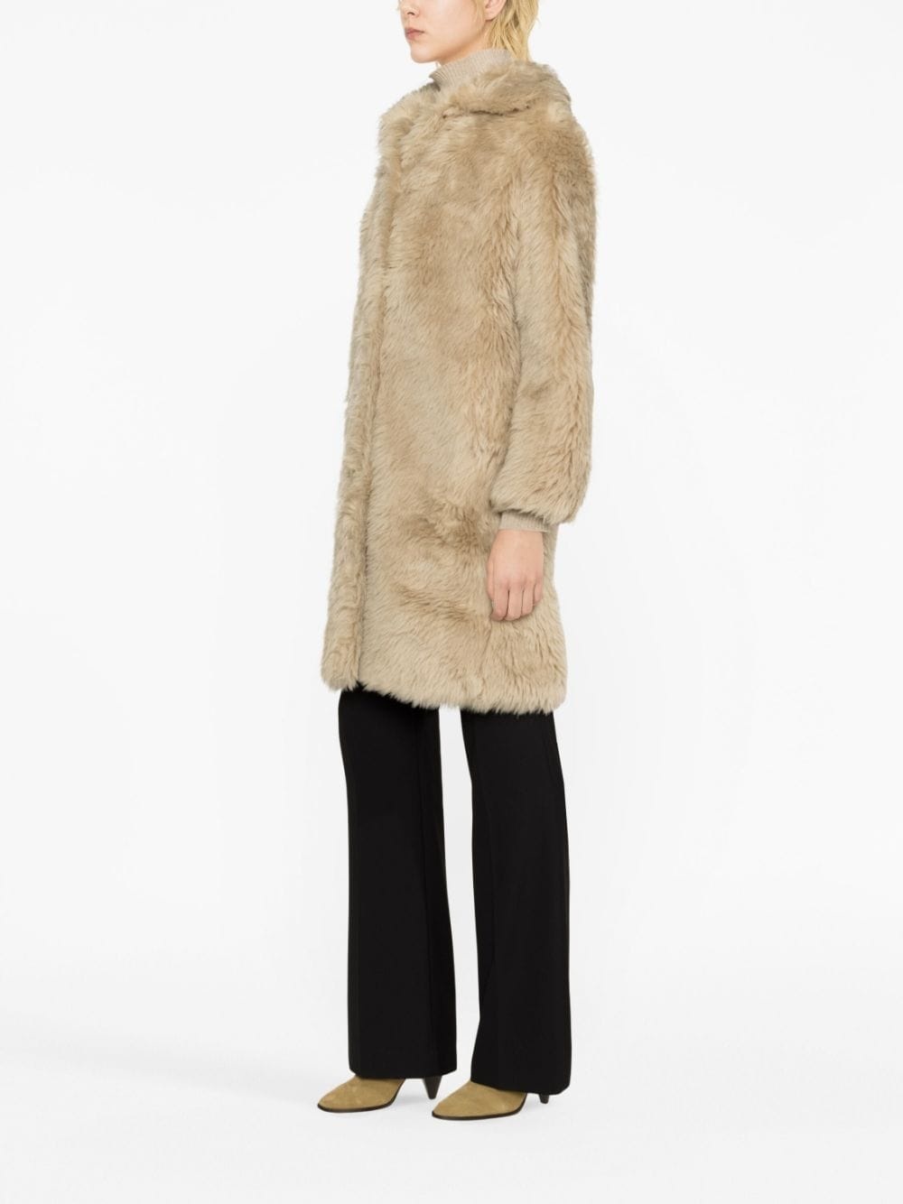 spread-collar faux-fur coat - 4