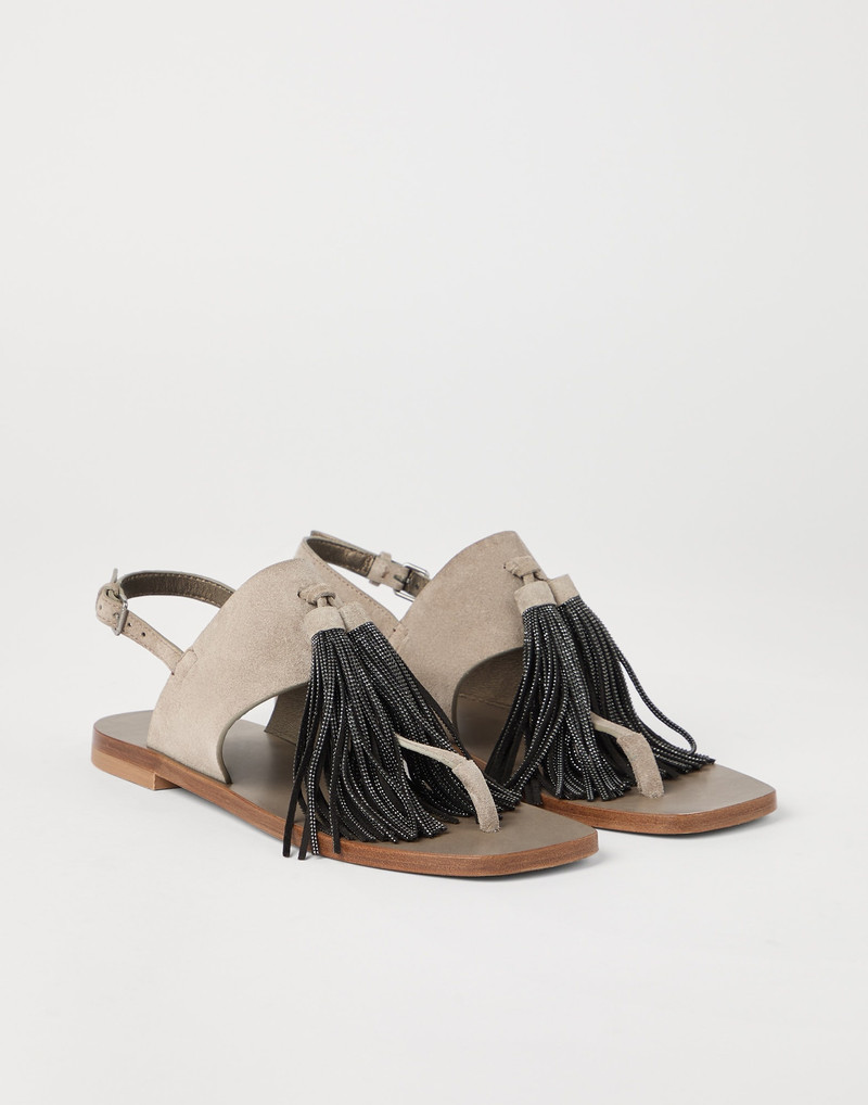 Suede sandals with precious tassels 1