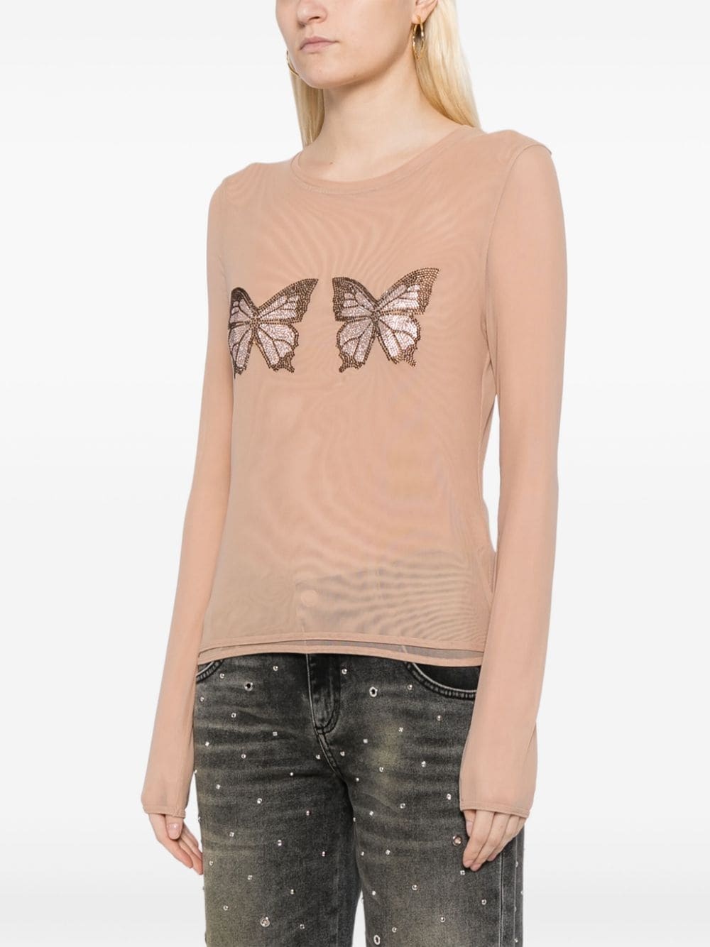 butterfly-embellished mesh top - 3